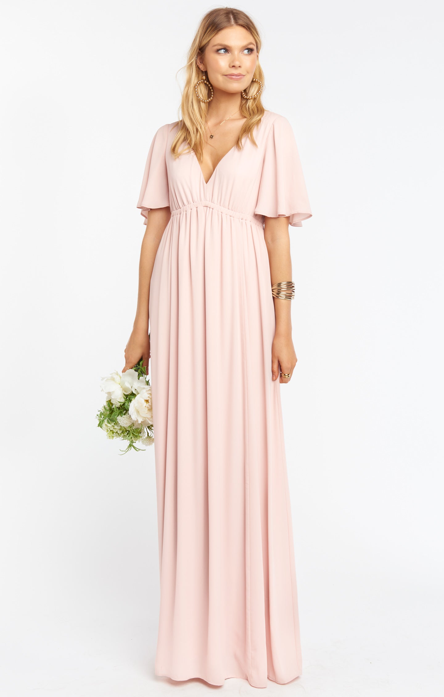 caitlin ruffle maxi dress dusty blush crisp