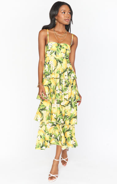 Empire Waistline Summer General Print Tiered Gathered Maxi Dress With Ruffles