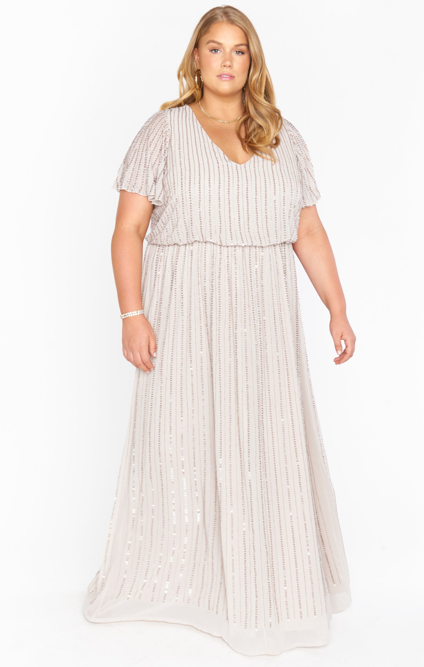 Michelle Flutter Maxi Dress ~ Dove Grey Beaded