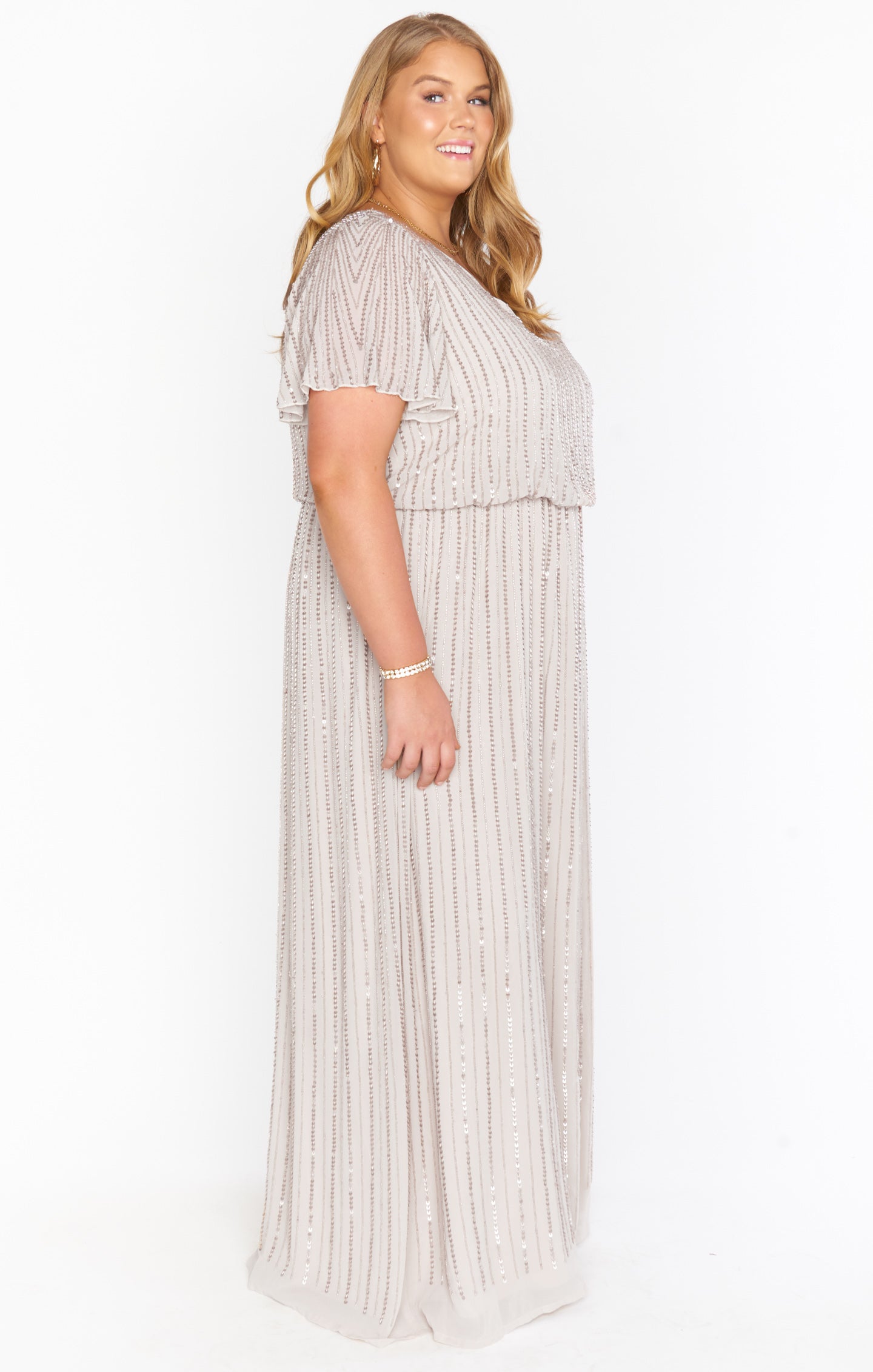 Michelle Flutter Maxi Dress ~ Dove Grey Beaded