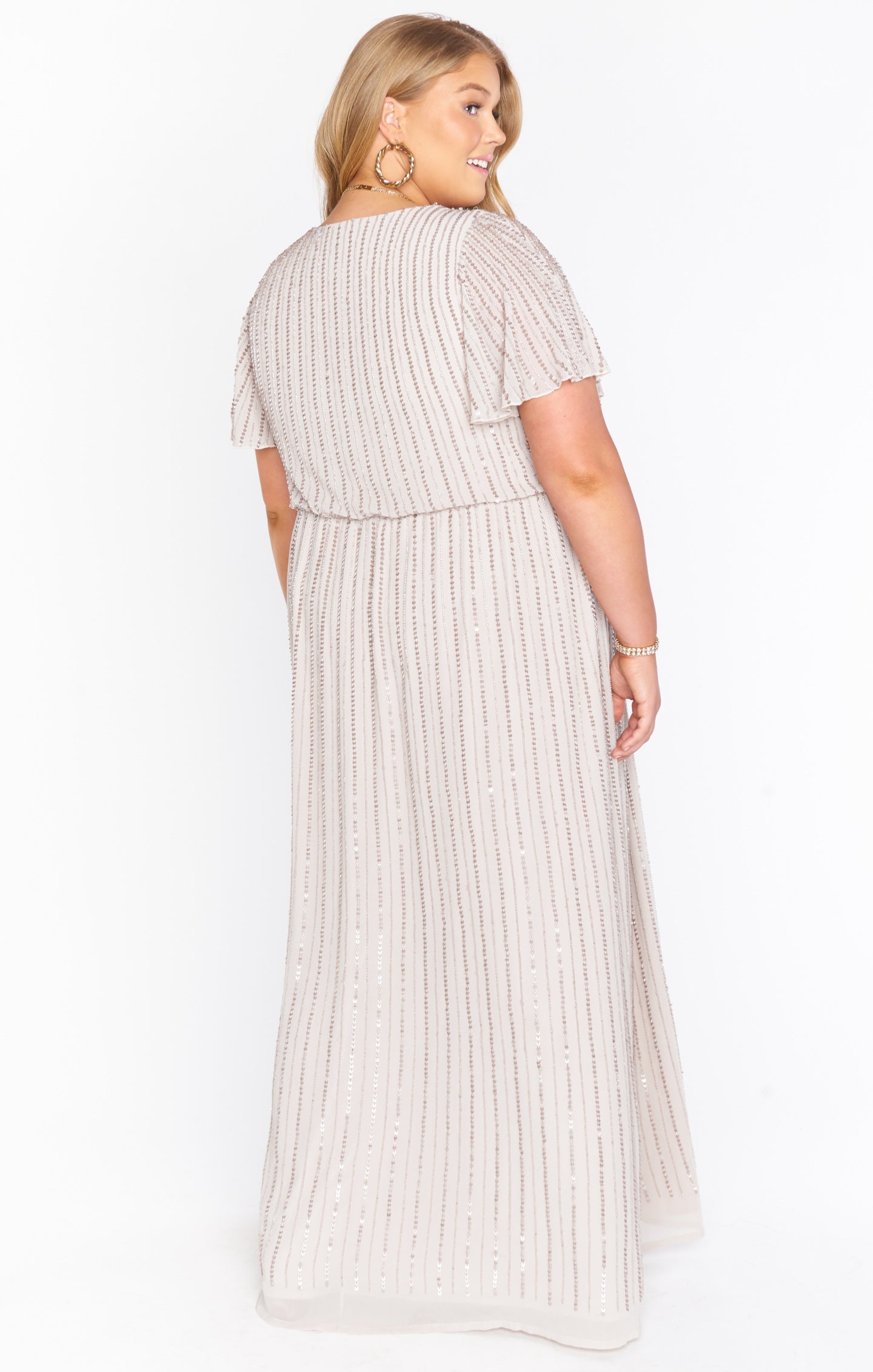 Michelle Flutter Maxi Dress ~ Dove Grey Beaded