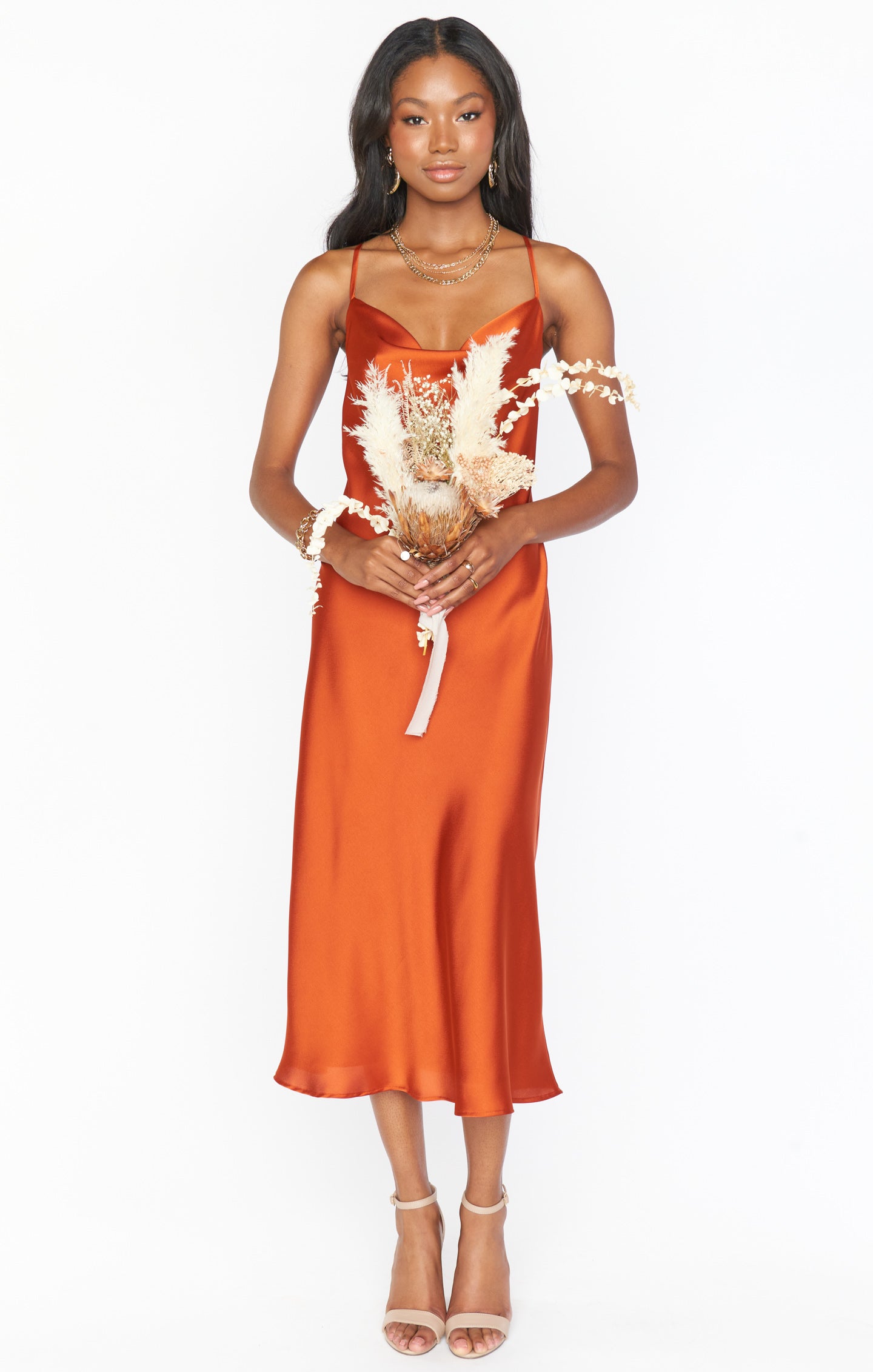 orange cowl dress