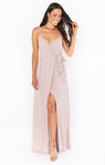 Slit Wrap Chiffon Elasticized Waistline Maxi Dress With a Bow(s)