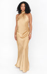 Sheath Wrap Open-Back Draped Satin Halter High-Neck Sheath Dress/Party Dress/Wedding Dress/Maxi Dress