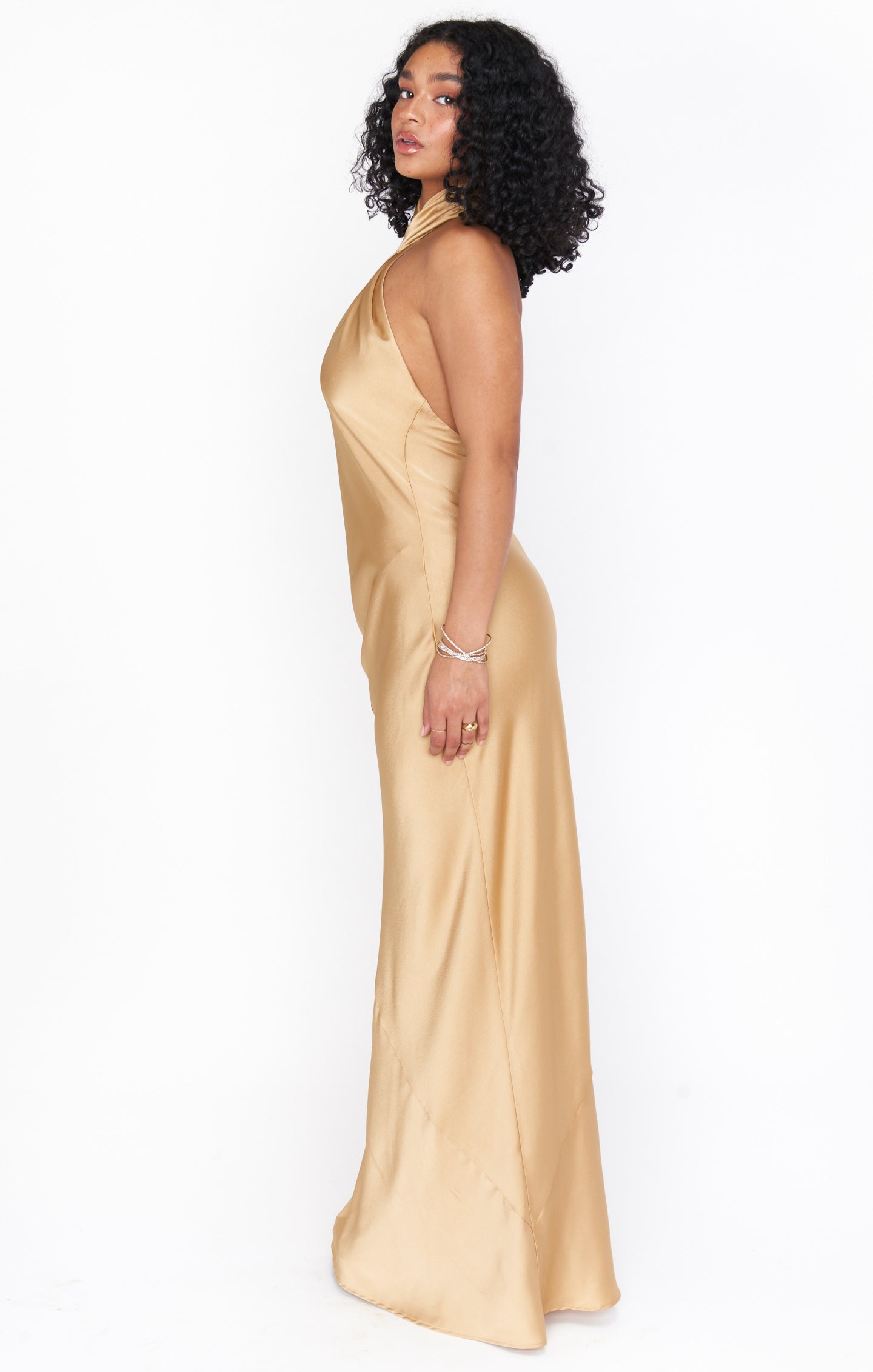 Jasmine Halter Maxi Dress ~ True Gold Luxe Satin