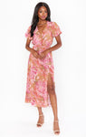 Floral Print Slit Midi Dress With a Sash