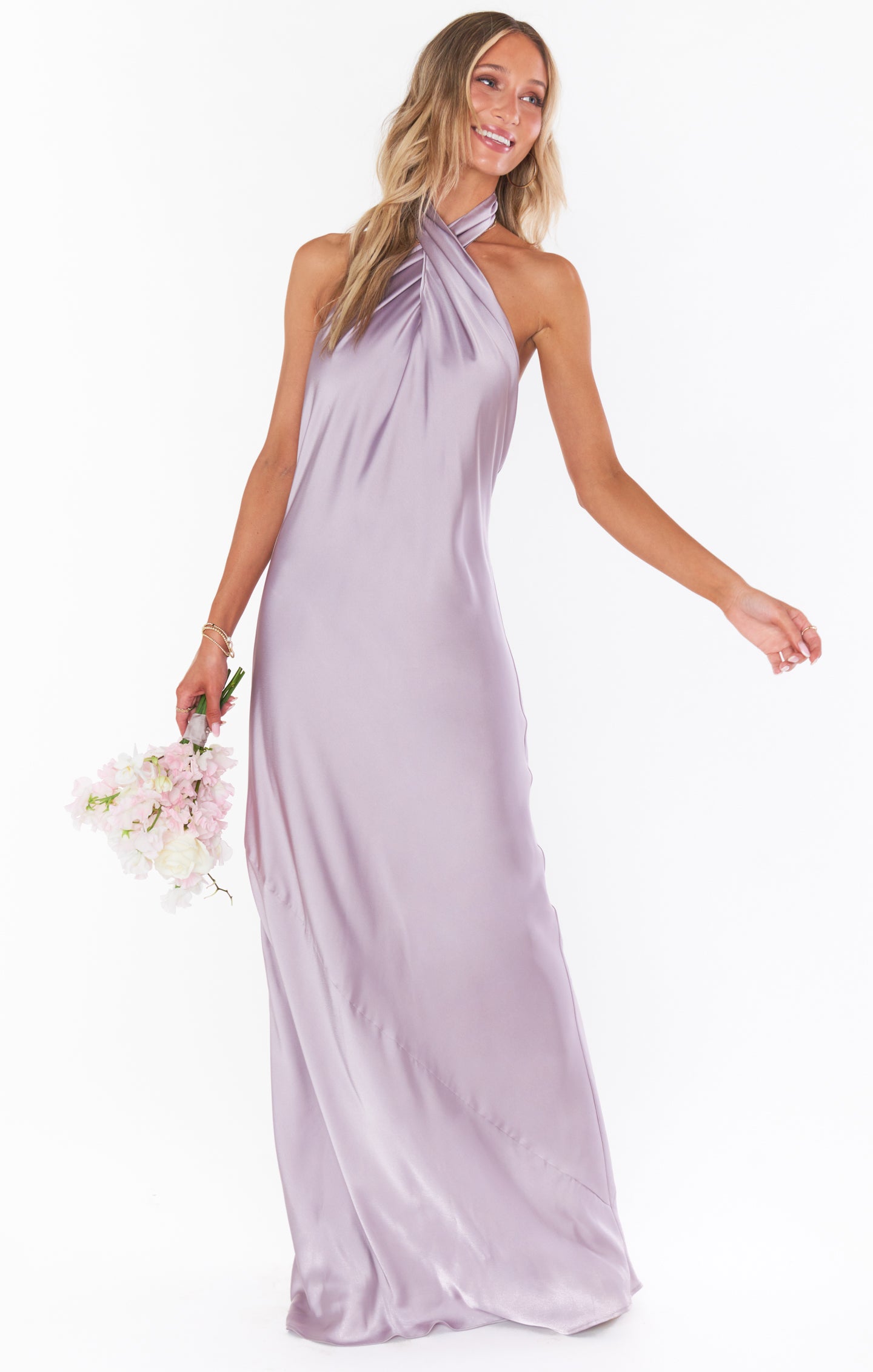 Jasmine Halter Maxi Dress ~ Dusty Purple Luxe Satin