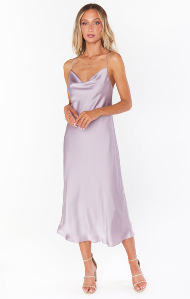 Cowl Neck Draped Satin Dress