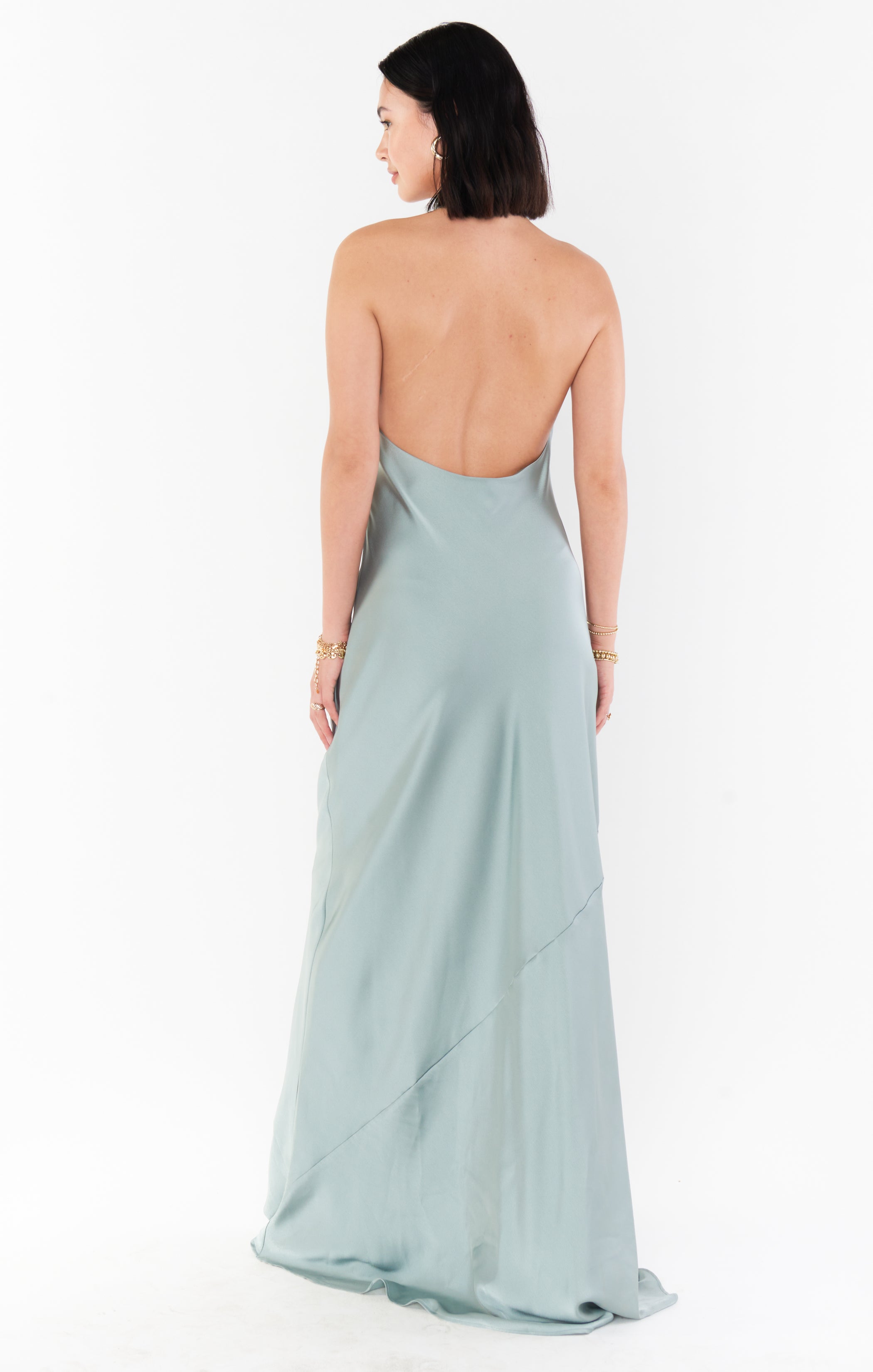 Jasmine Halter Maxi Dress ~ Silver Sage Luxe Satin