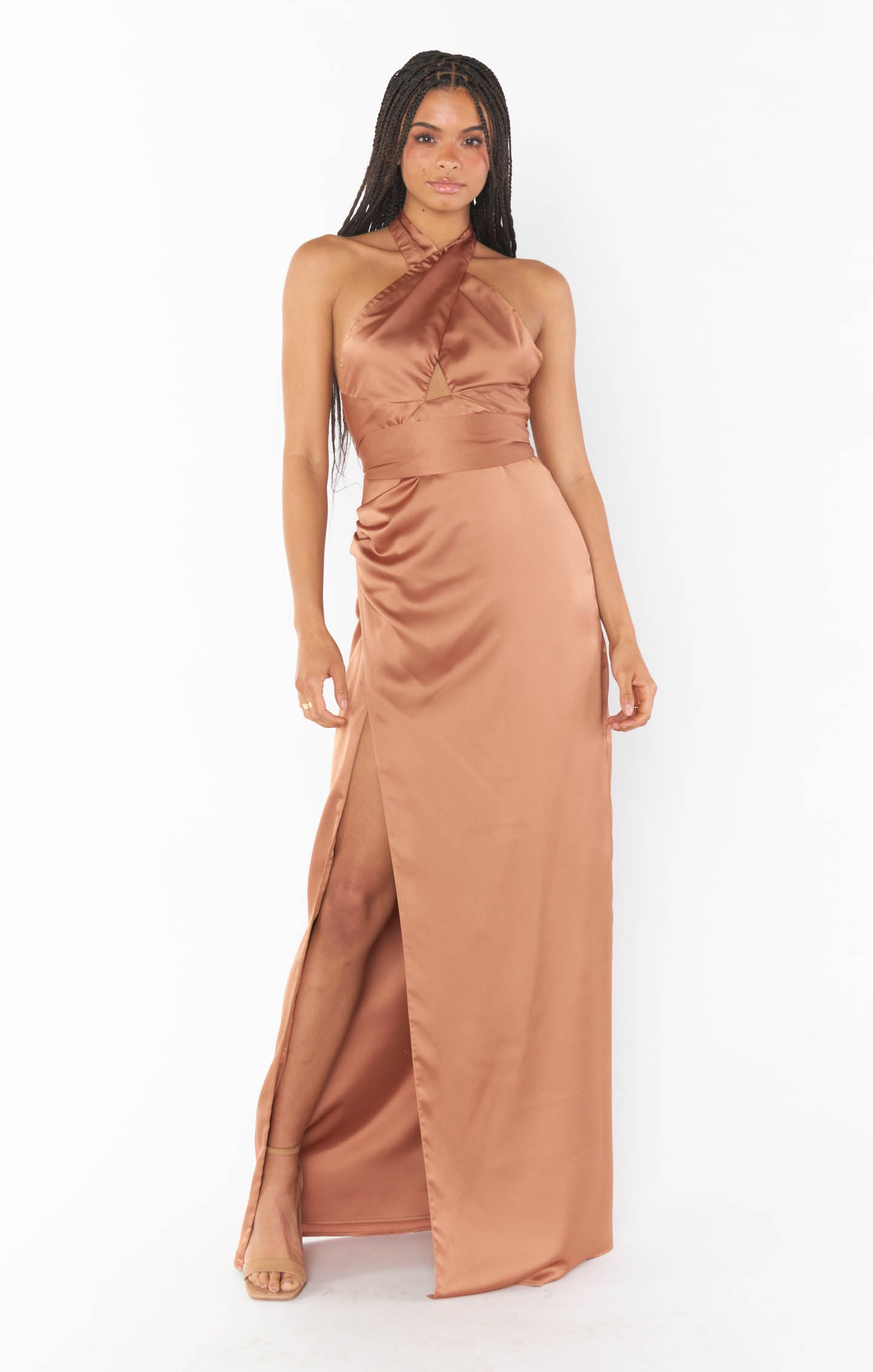 Adele Halter Maxi Dress ~ Copper Luxe Satin