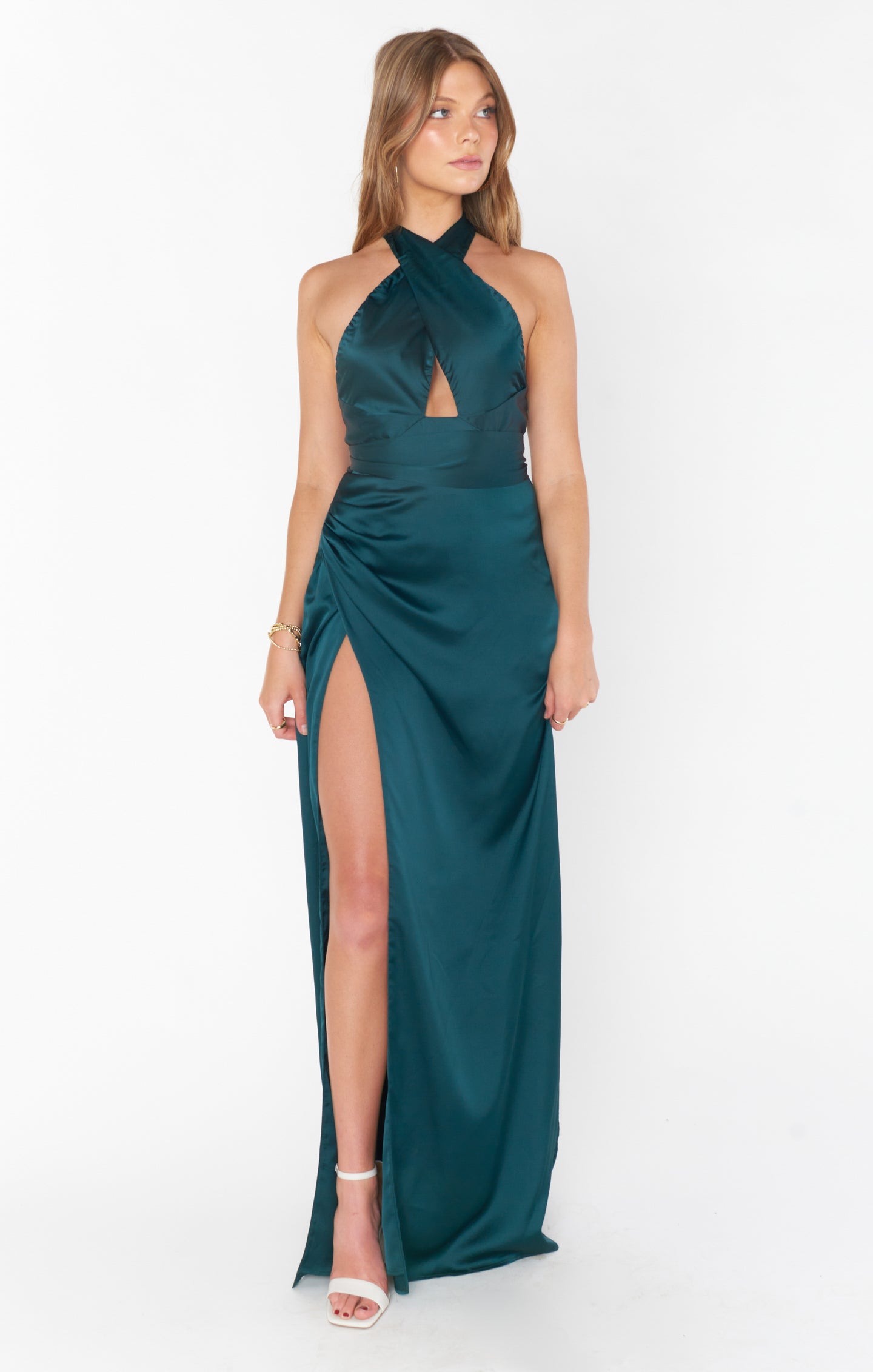 Adele Halter Maxi Dress ~ Deep Emerald Luxe Satin