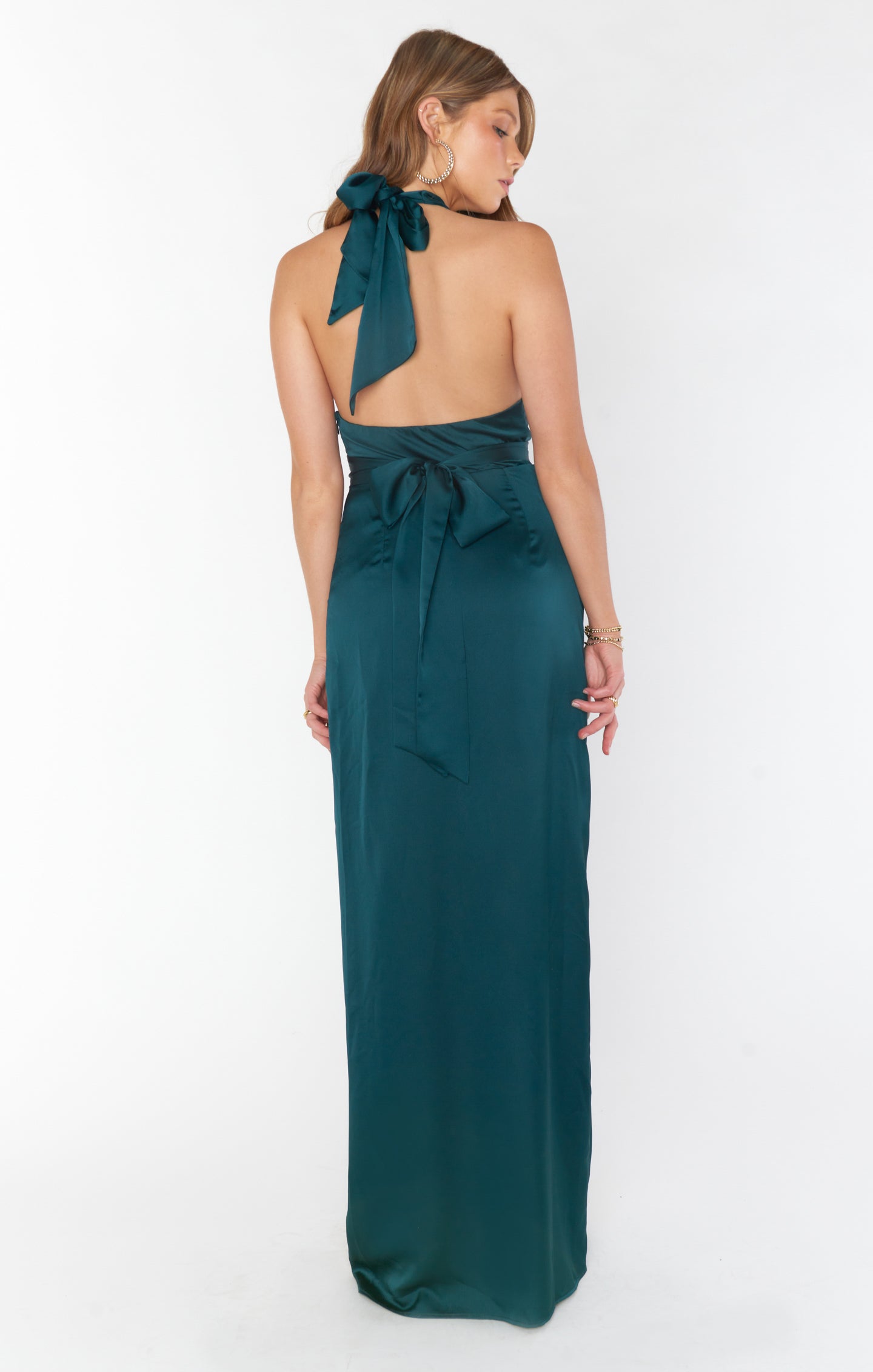 Adele Halter Maxi Dress ~ Deep Emerald Luxe Satin