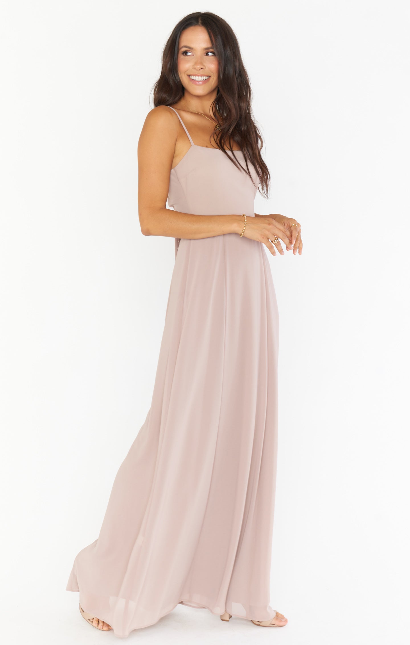 Lauren Tie Maxi Dress ~ Soft Beige Chiffon