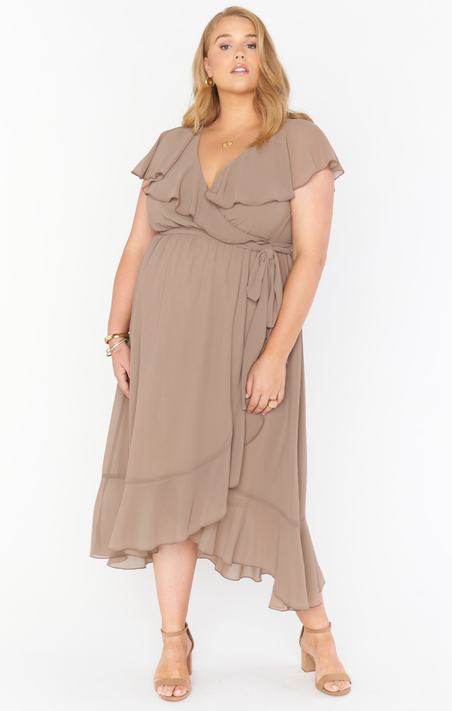 Jess Ruffle Midi Dress ~ Dune Chiffon