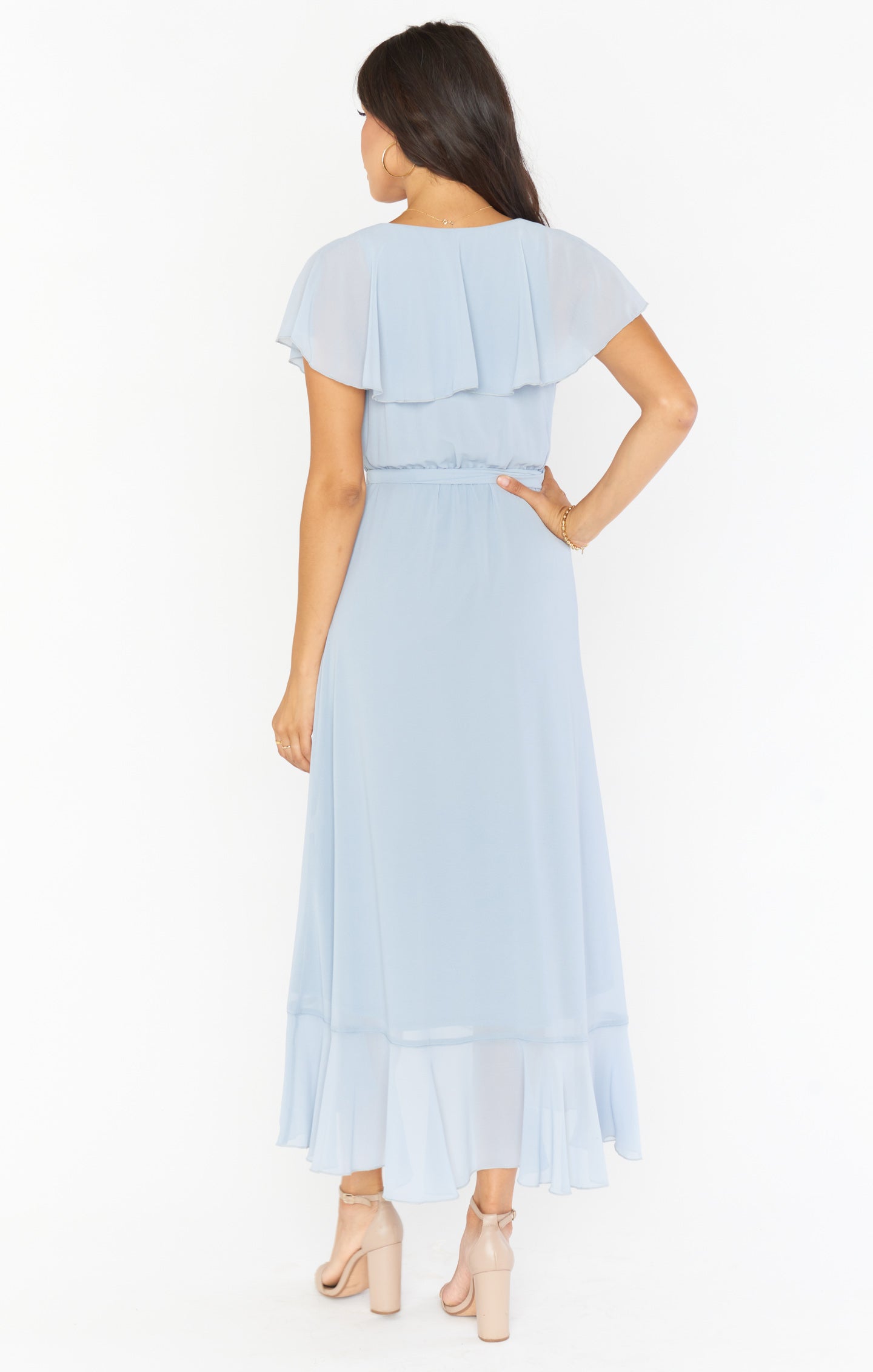 Jess Ruffle Midi Dress ~ Steel Blue Chiffon