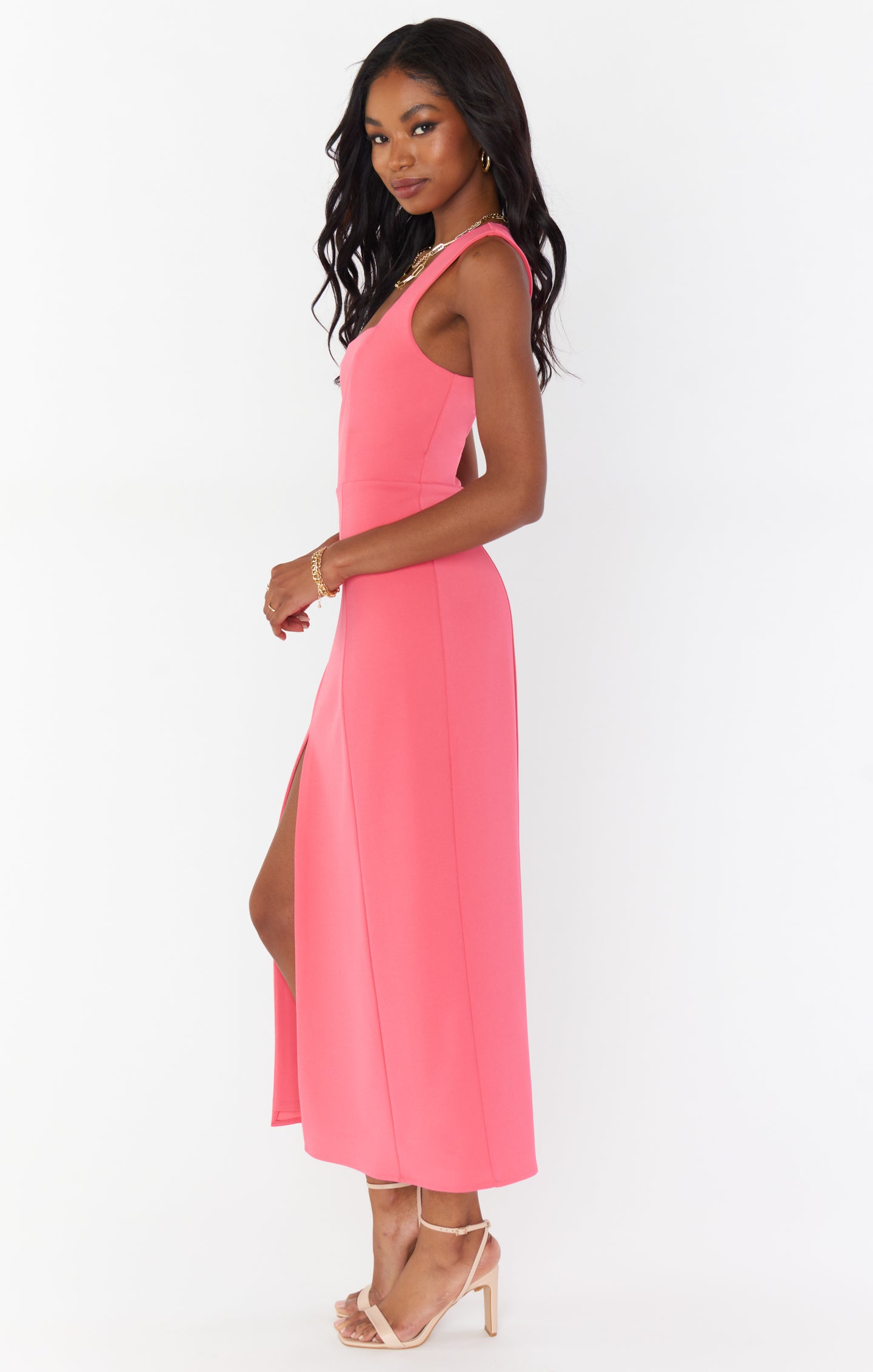 Eden Midi Dress ~ Flamingo Pink Stretch