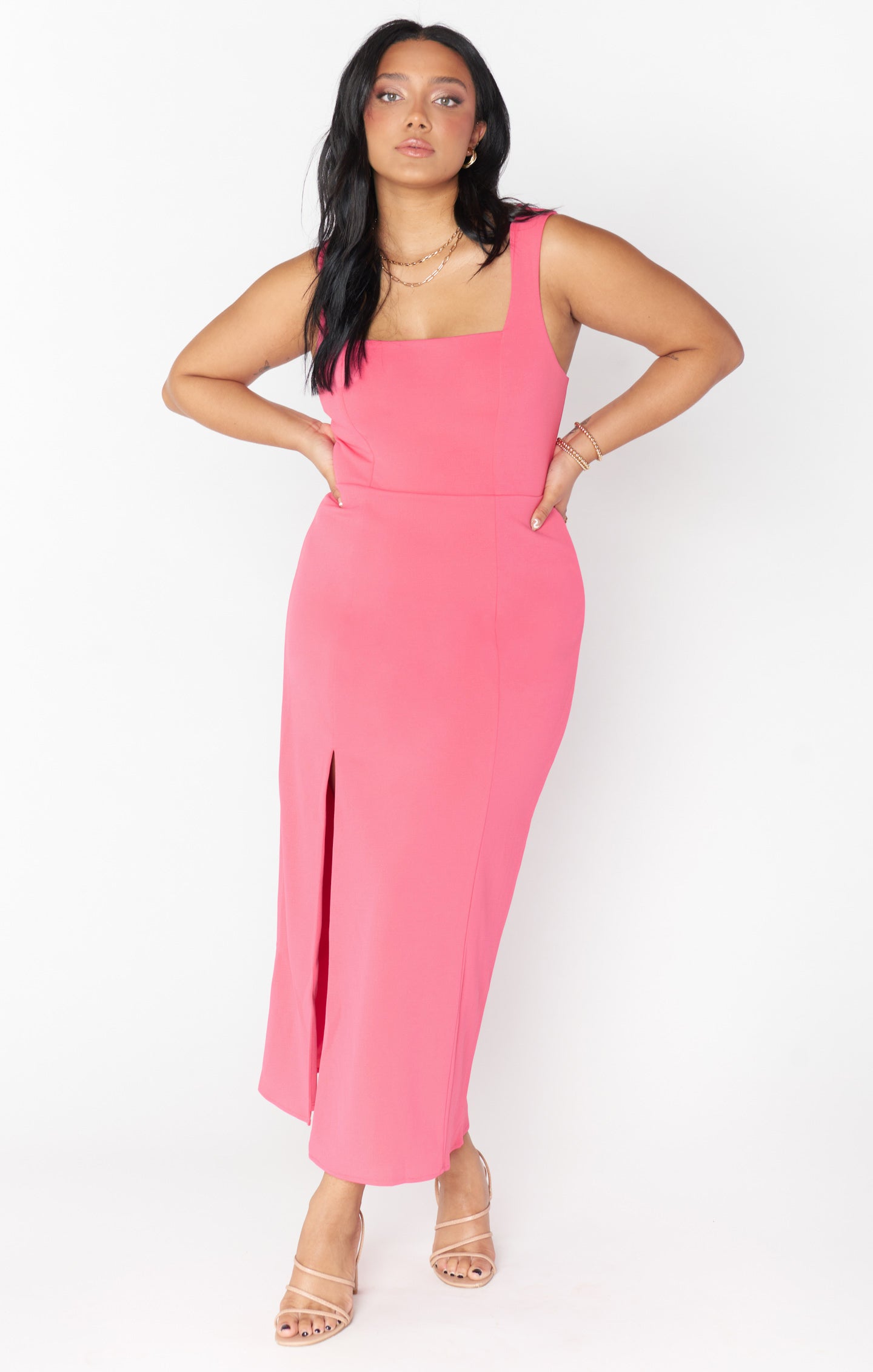 Eden Midi Dress ~ Flamingo Pink Stretch