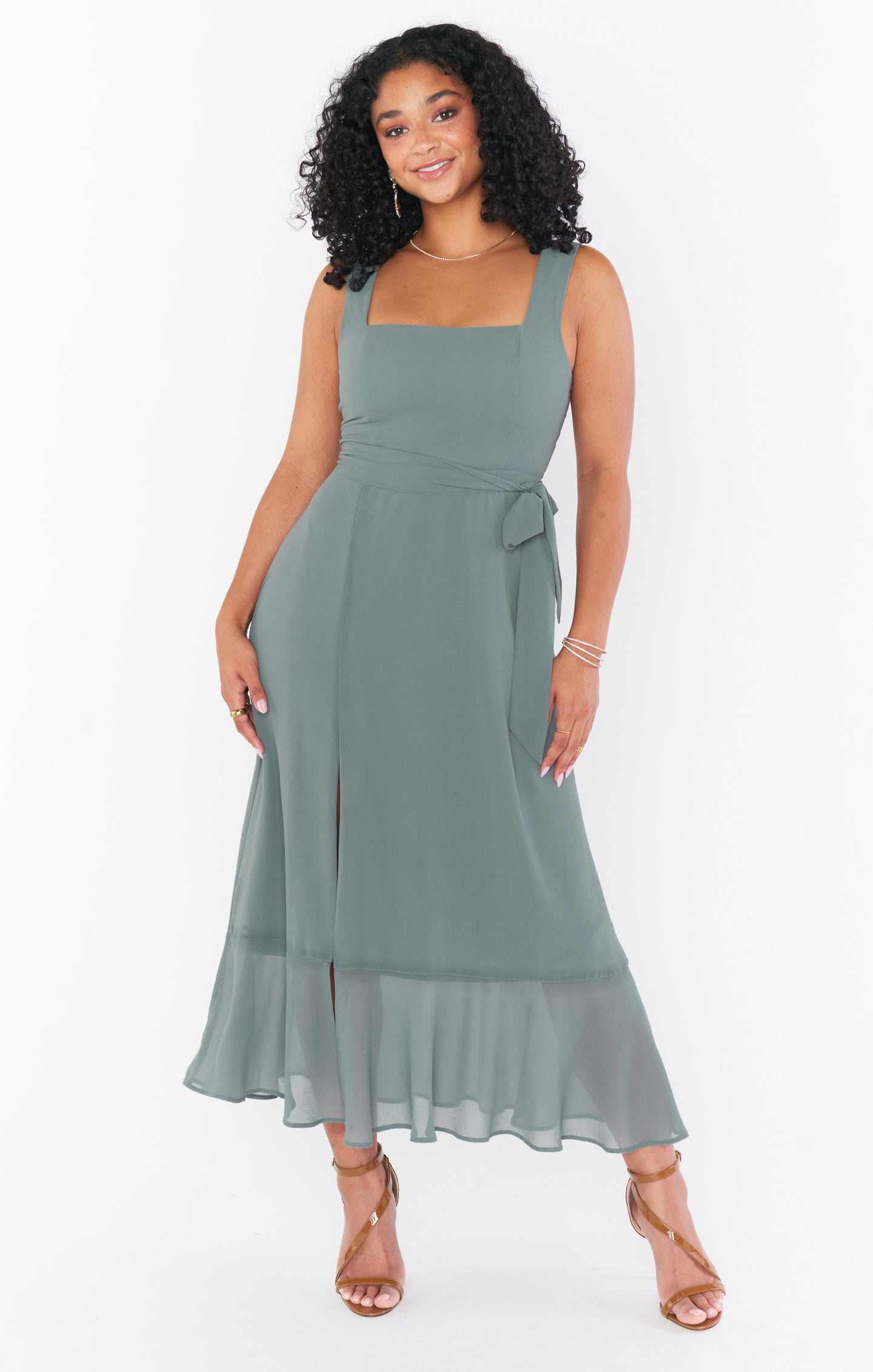 Claire Midi Dress ~ Deep Sage Chiffon