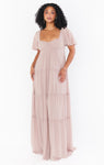 Flutter Sleeves Chiffon Tiered Empire Waistline Smocked Sweetheart Bridesmaid Dress/Maxi Dress