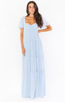 Flutter Sleeves Empire Waistline Chiffon Smocked Sweetheart Tiered Bridesmaid Dress/Maxi Dress