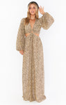 Glittering Cutout Animal Snake Print Maxi Dress