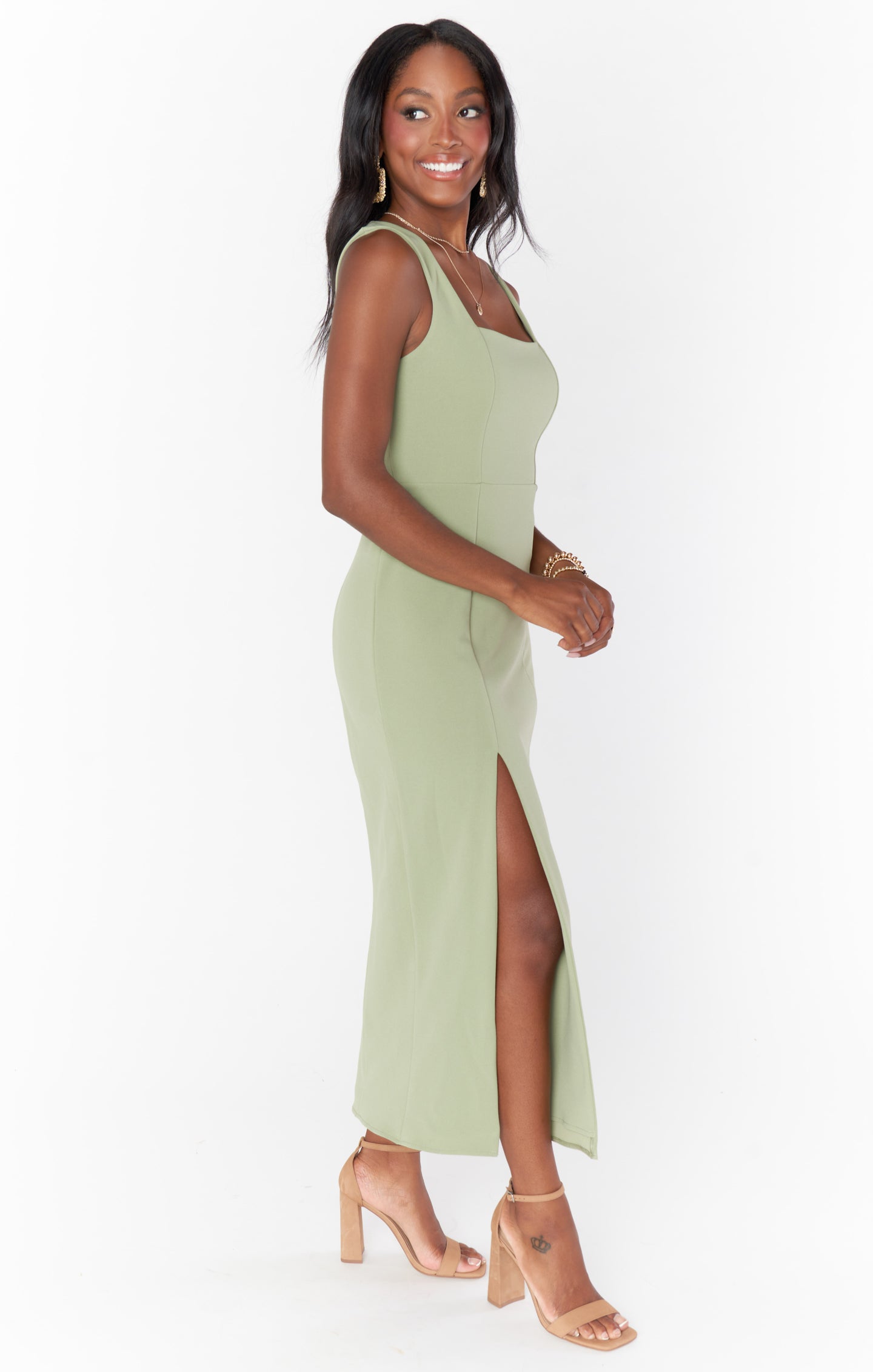 Eden Midi Dress ~ Moss Green Stretch