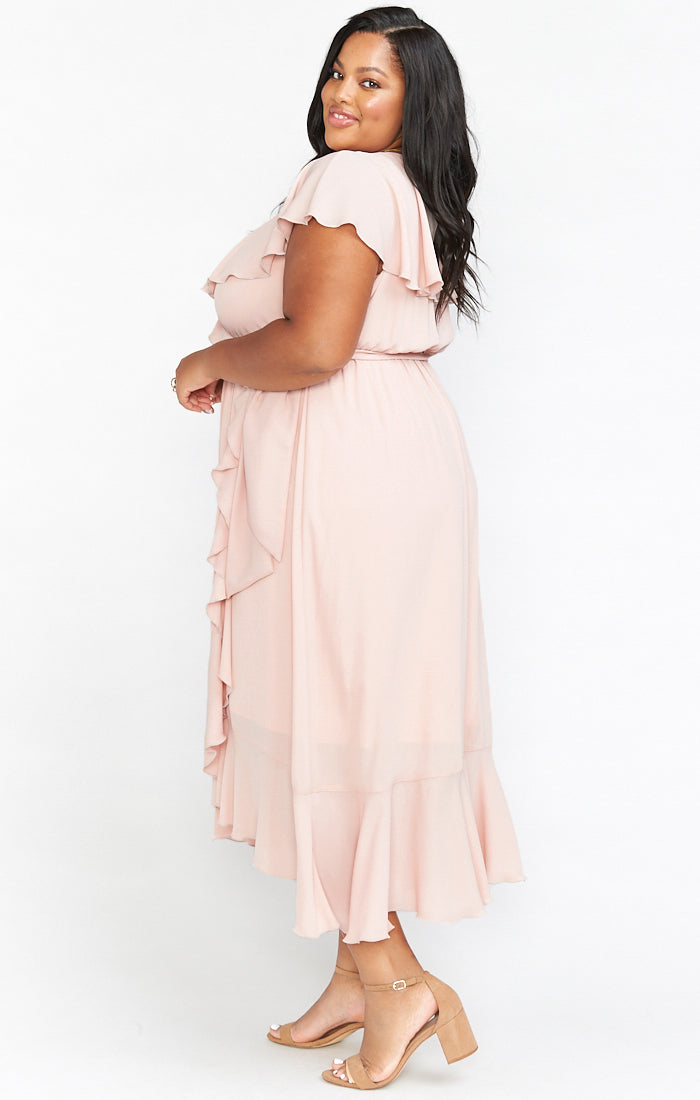 Jess Ruffle Midi Dress ~ Dusty Blush Crisp