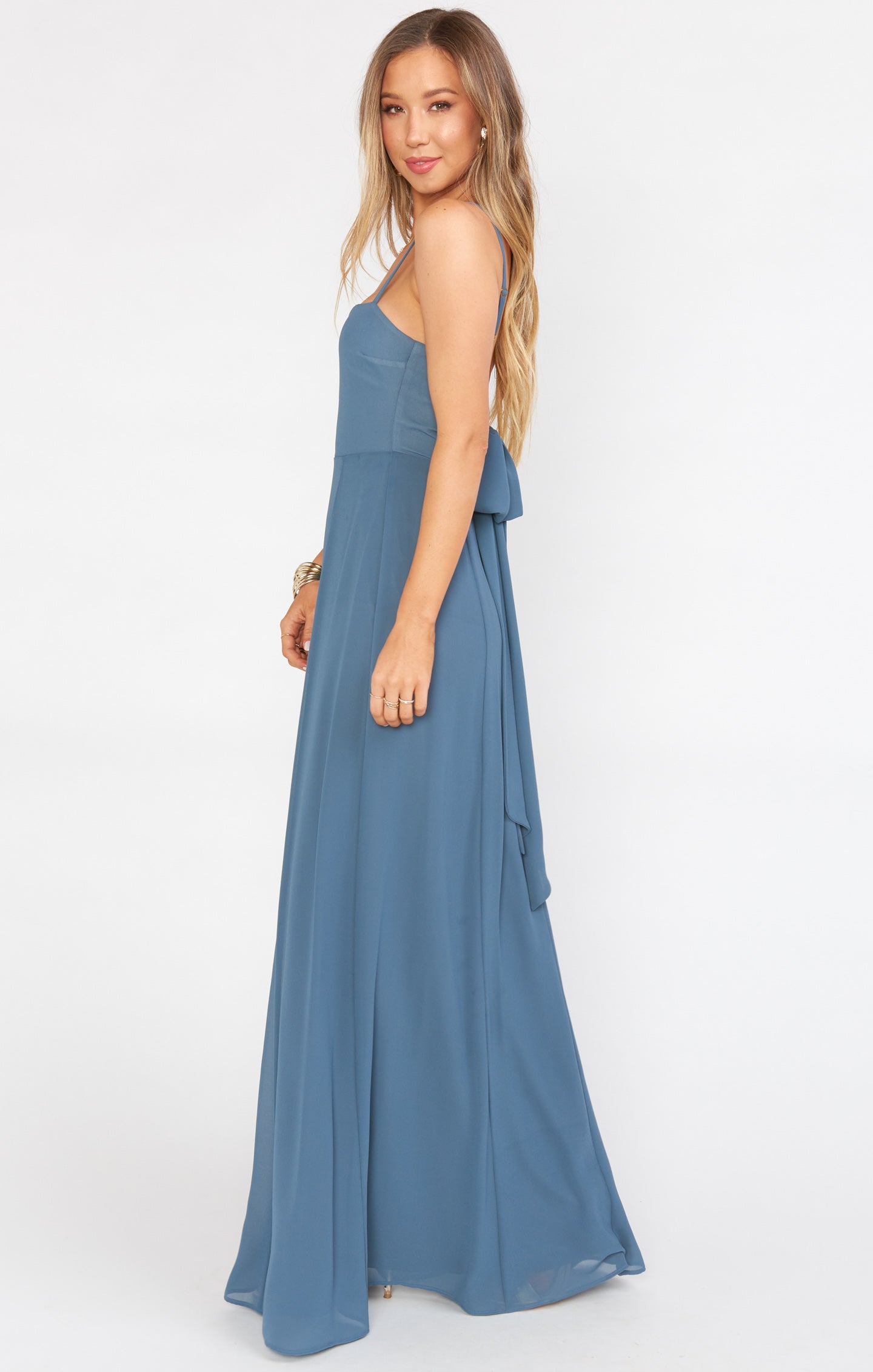 Lauren Tie Maxi Dress ~ Slate Blue Chiffon