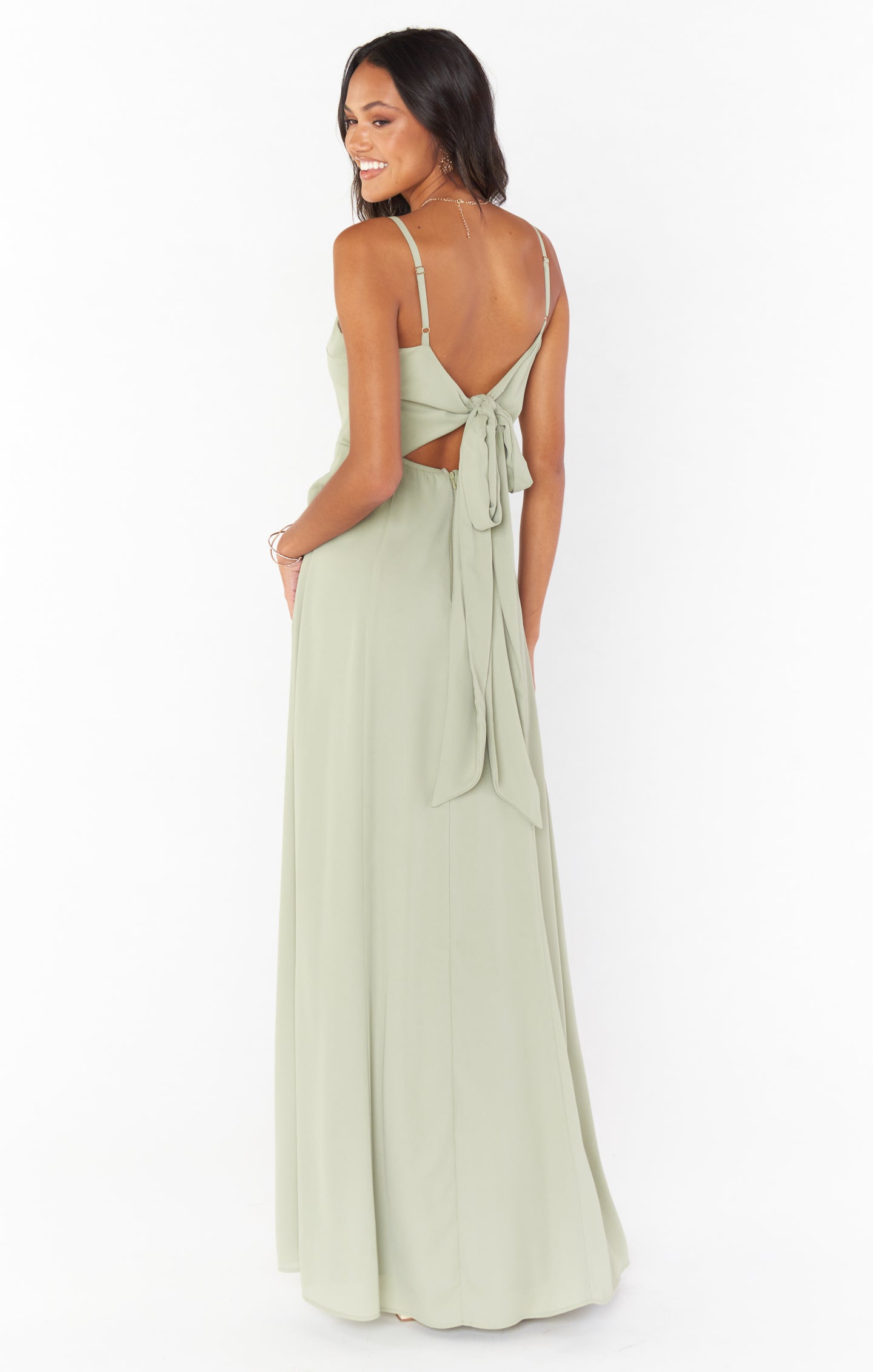 Lauren Tie Maxi Dress ~ Moss Green Crisp