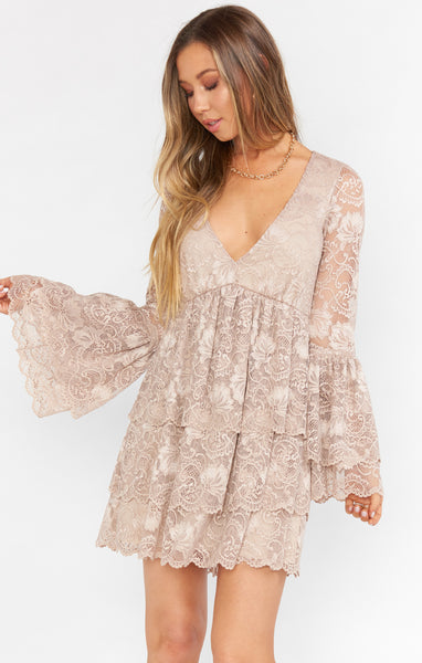 Tiered Back Zipper Lace Floral Print Dress With Ruffles