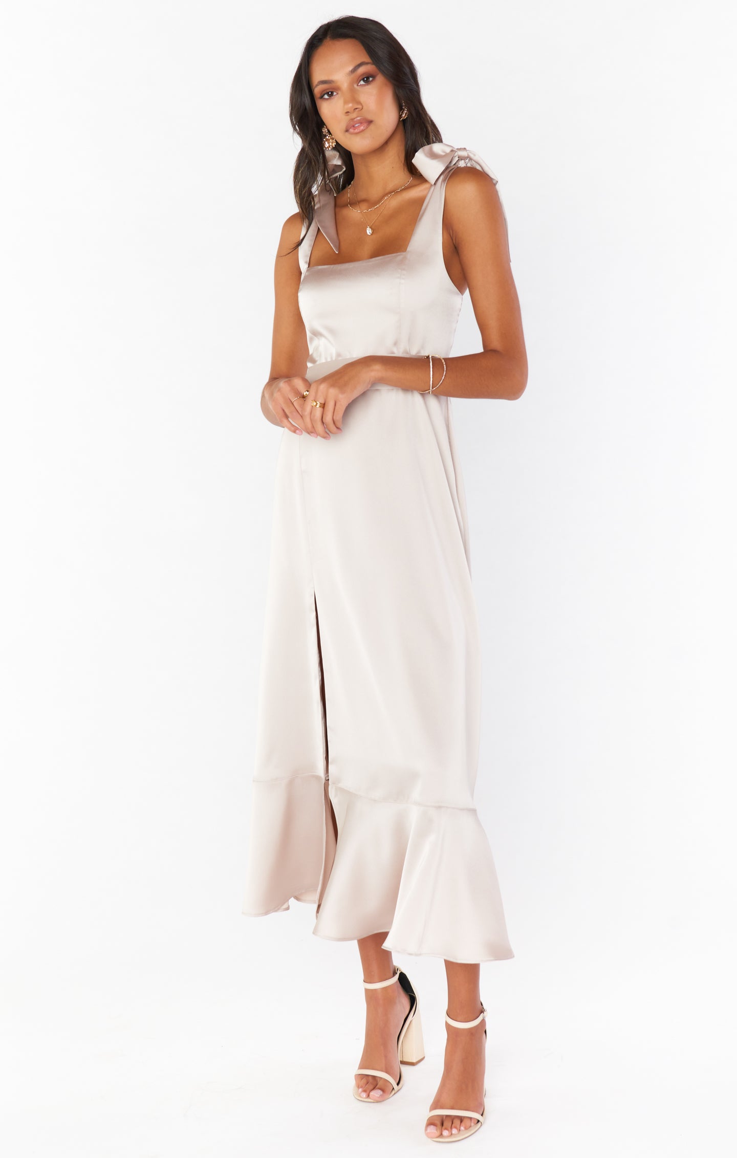 Claire Midi Dress ~ Show Me The Ring Luxe Satin