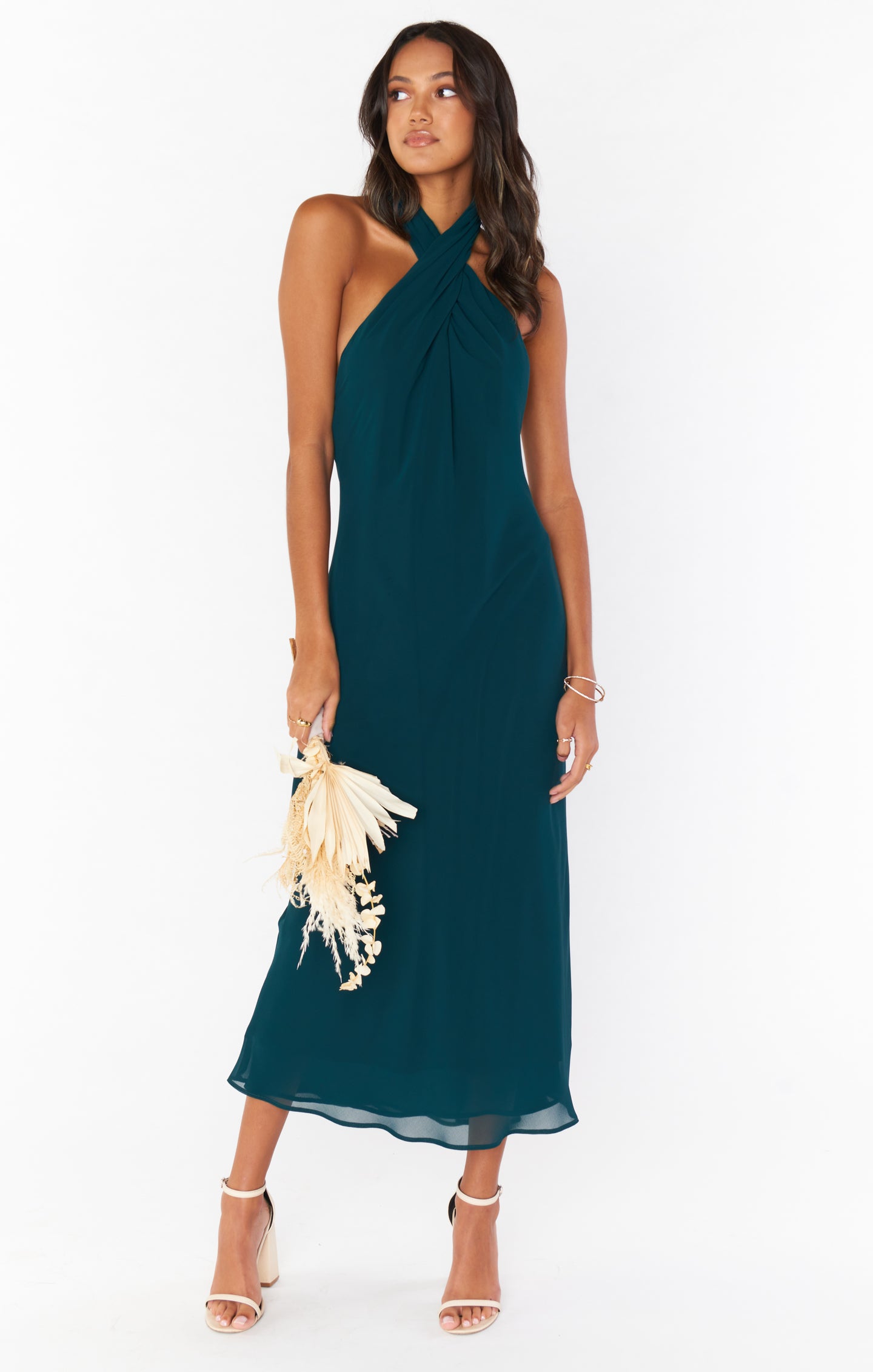 Jasmine Halter Midi Dress ~ Emerald Chiffon