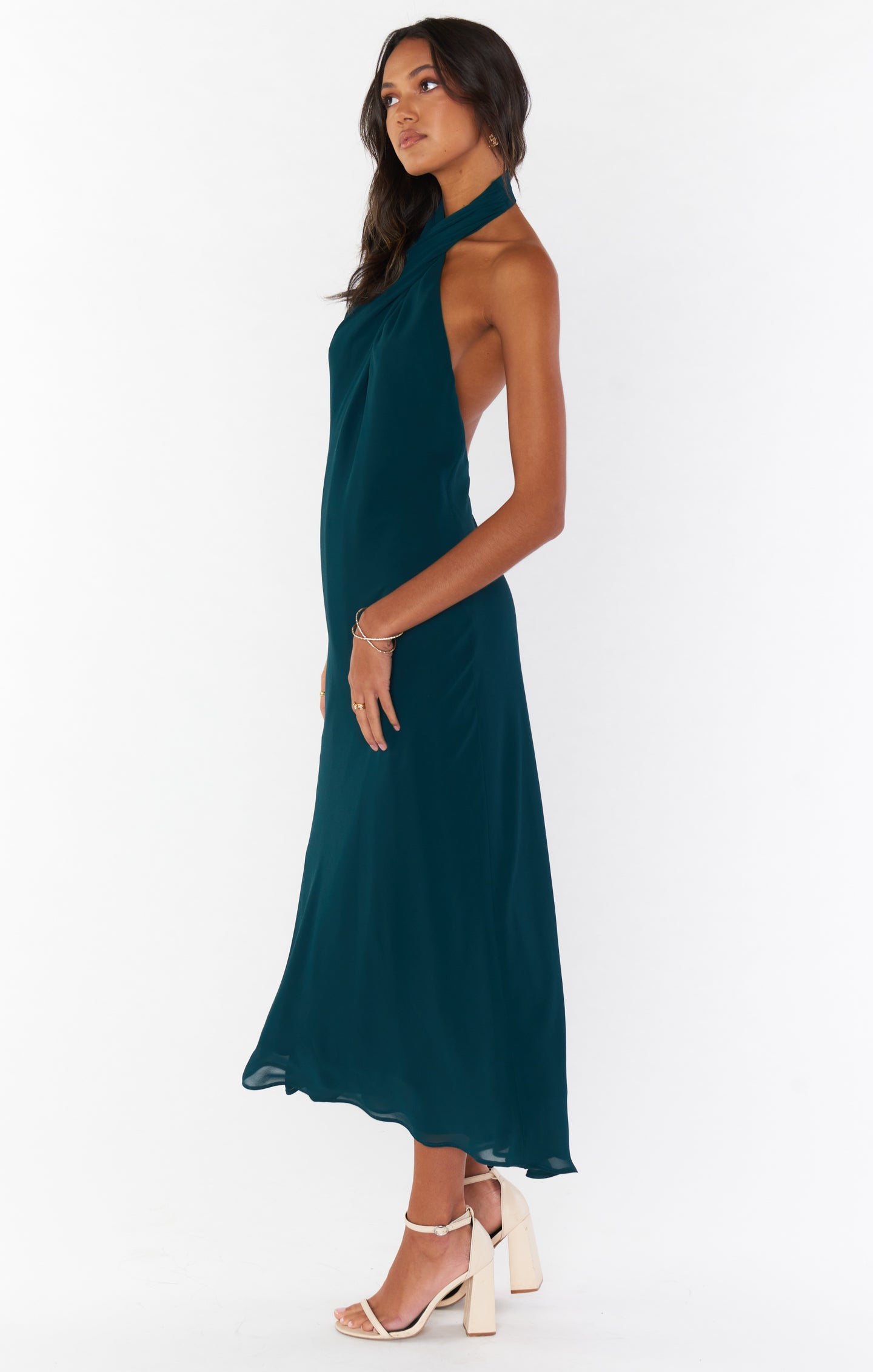 Jasmine Halter Midi Dress ~ Emerald Chiffon