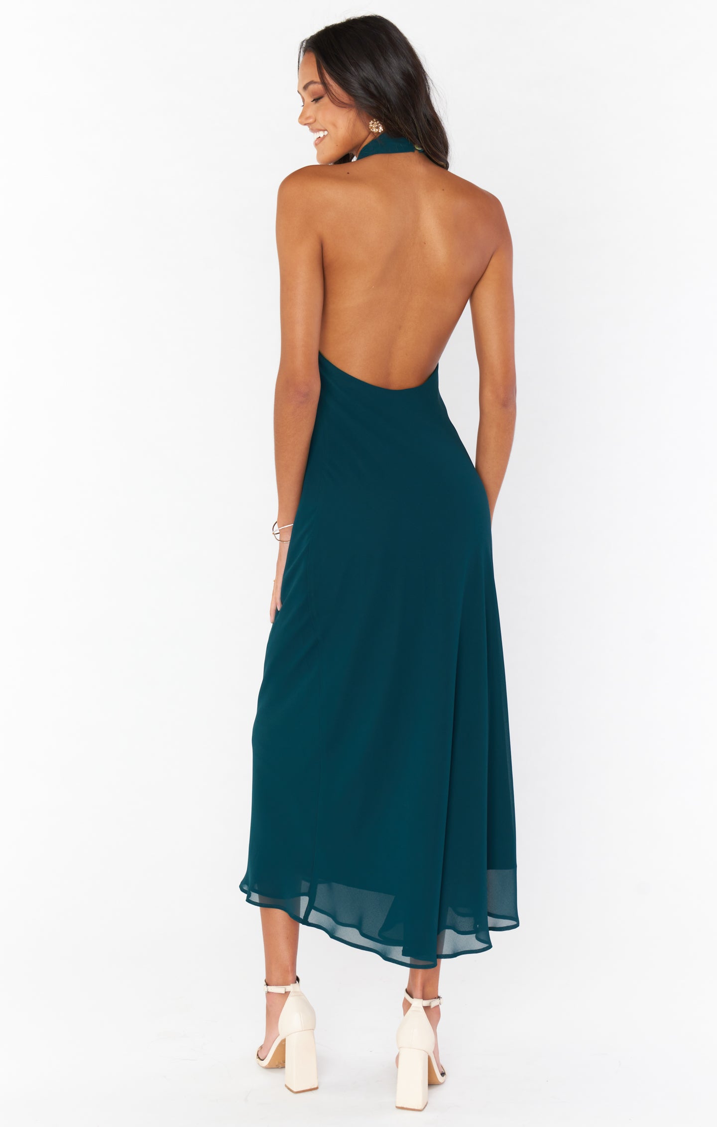 Jasmine Halter Midi Dress ~ Emerald Chiffon