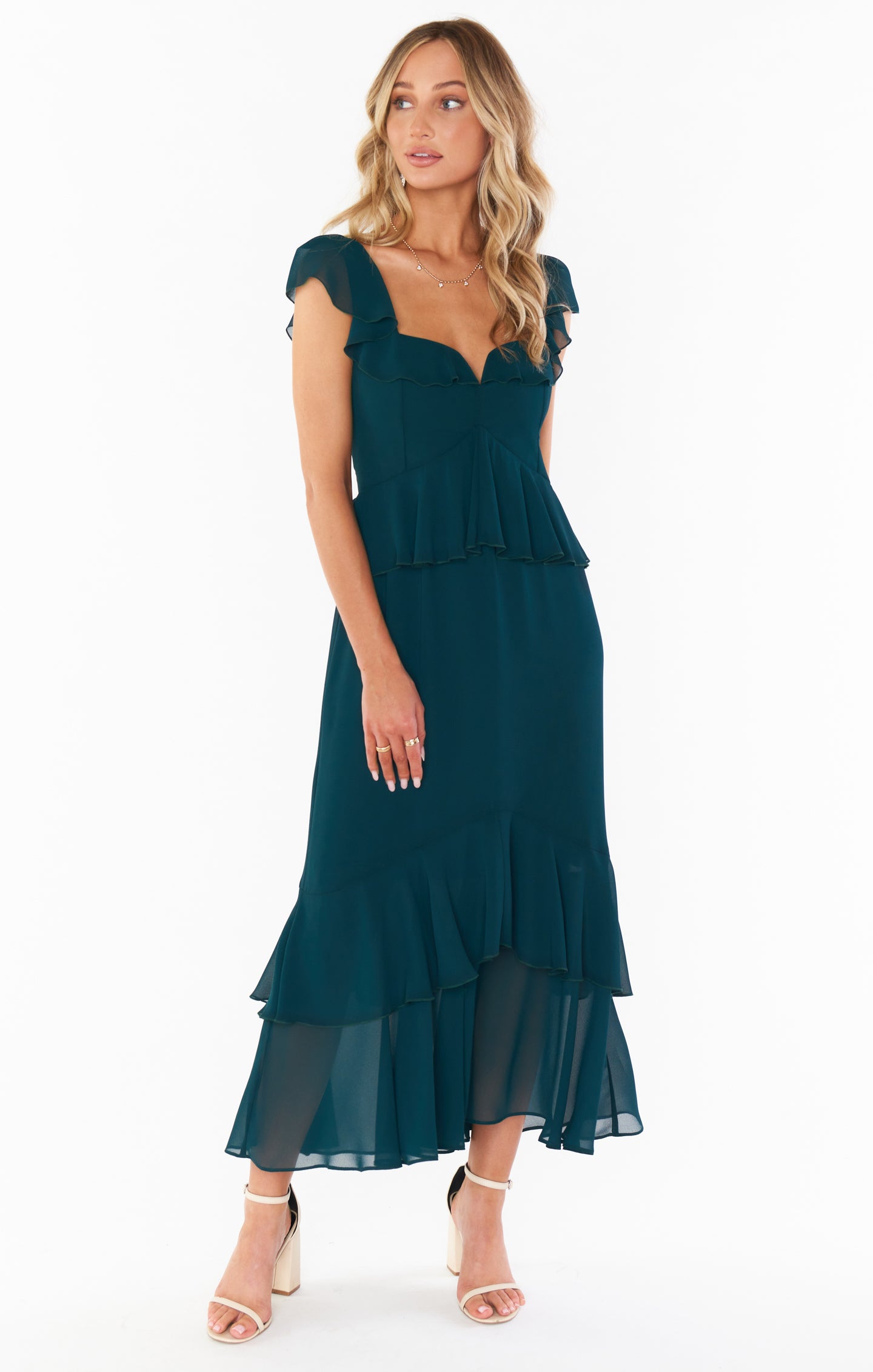 Reese Ruffle Dress ~ Emerald Chiffon – Show Me Your Mumu