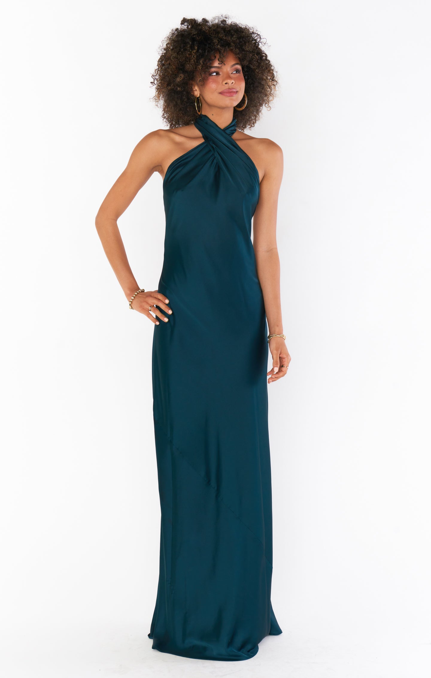 Jasmine Halter Maxi Dress ~ Deep Emerald Luxe Satin