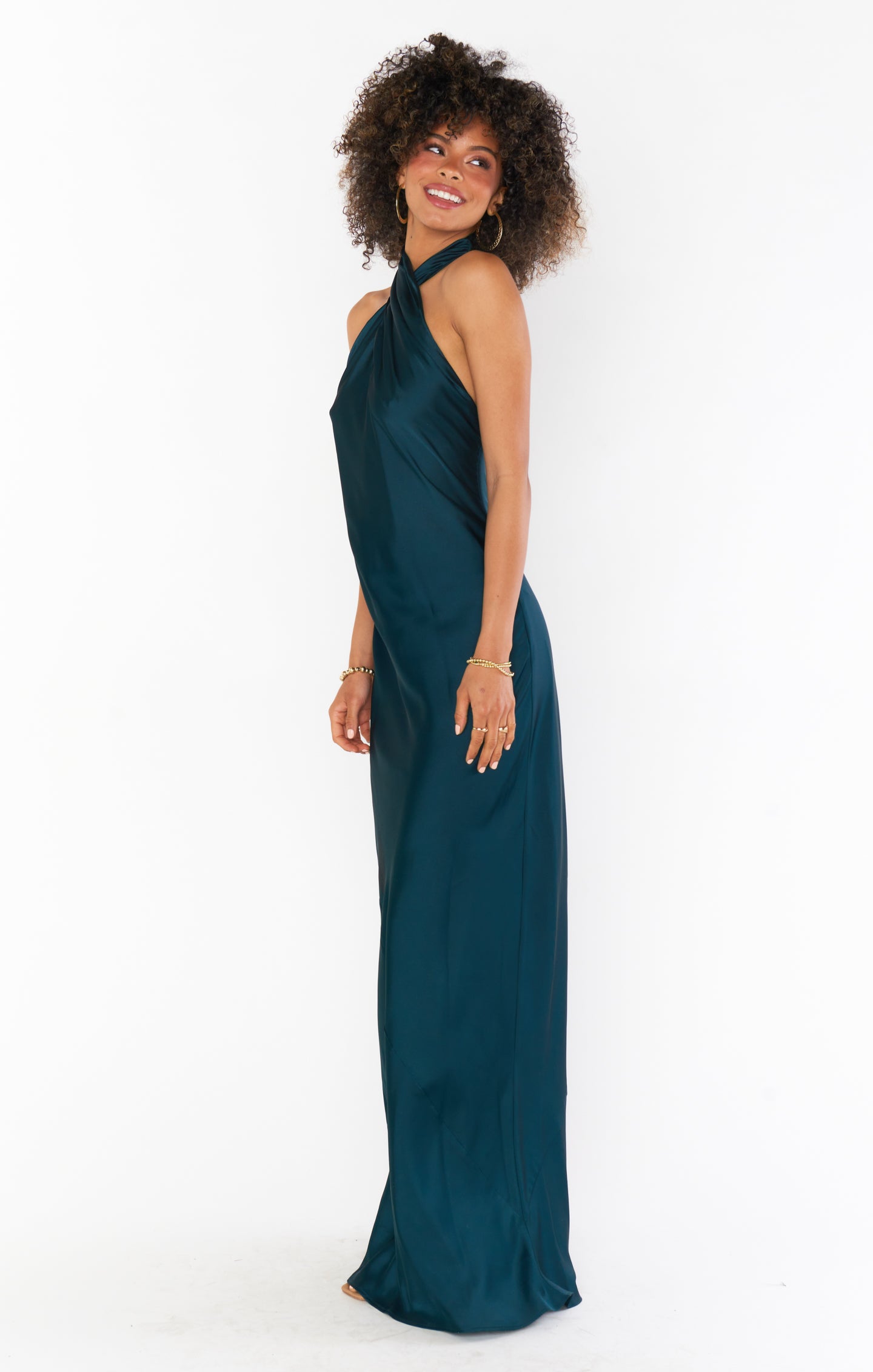 Jasmine Halter Maxi Dress ~ Deep Emerald Luxe Satin