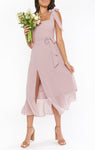 Slit Fitted Flowy Smocked Chiffon Dress With a Bow(s) and a Sash by Show Me Your Mumu