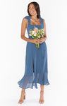 Chiffon Smocked Flowy Slit Fitted Dress With a Bow(s) and a Sash by Show Me Your Mumu