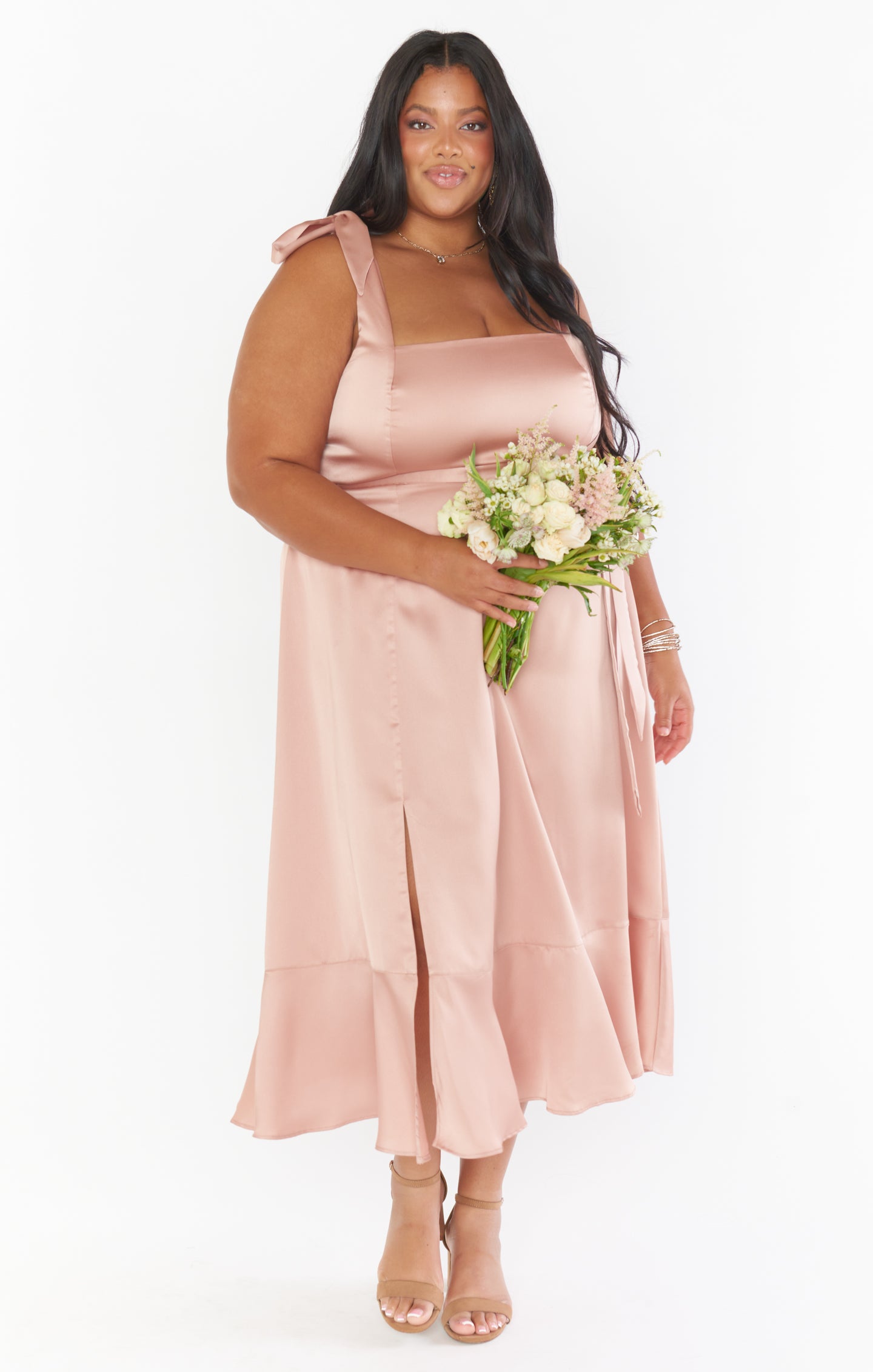 Claire Midi Dress ~ Rose Gold Luxe Satin