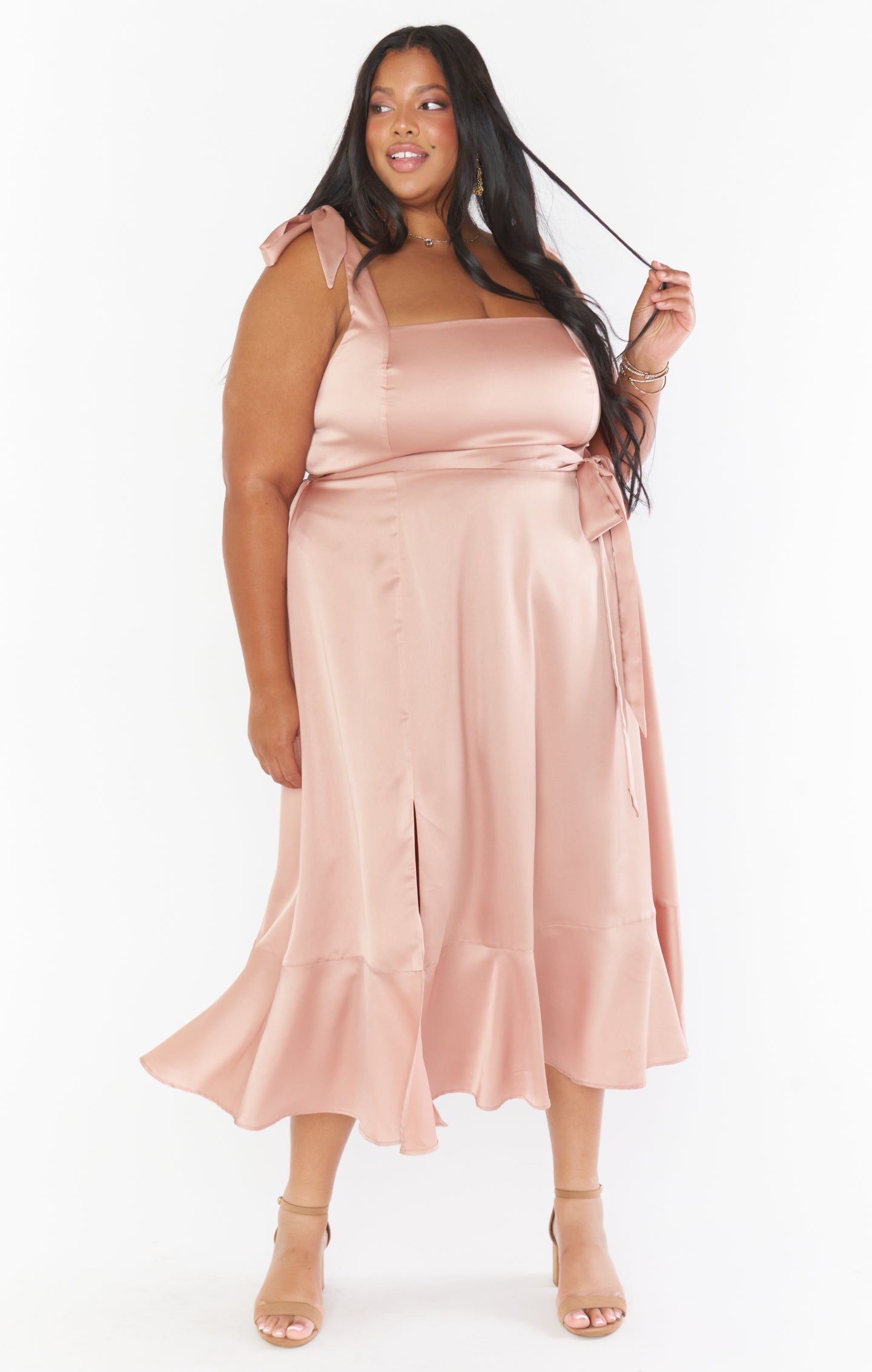 Claire Midi Dress ~ Rose Gold Luxe Satin