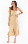 Satin Slit Flowy Fitted Smocked Dress With a Bow(s) and a Sash by Show Me Your Mumu