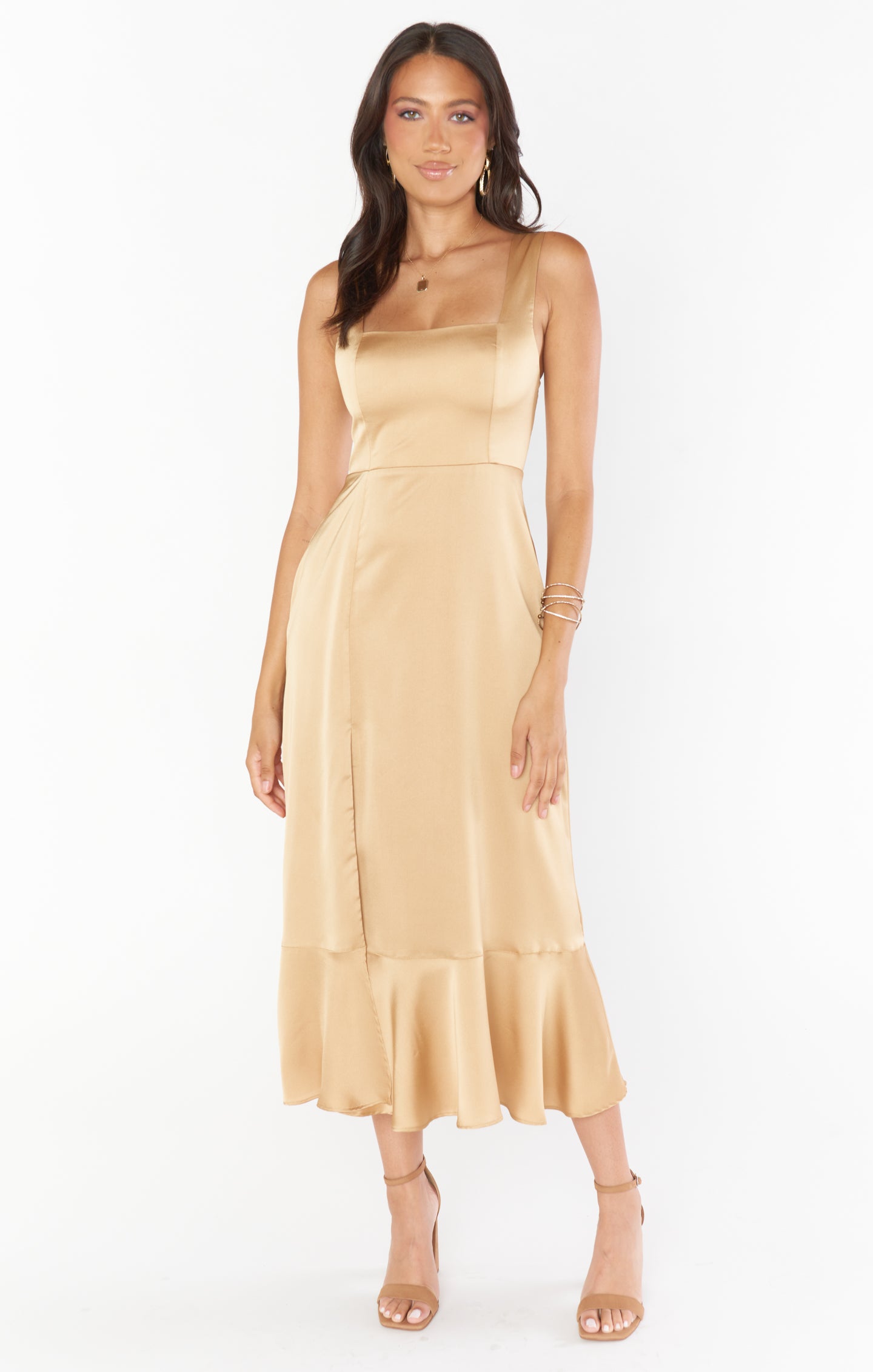 Claire Midi Dress ~ True Gold Luxe Satin