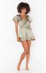 Say I Do Romper ~ Moss Green Luxe Satin