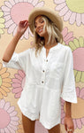 Linen Button Front Beach Dress/Romper