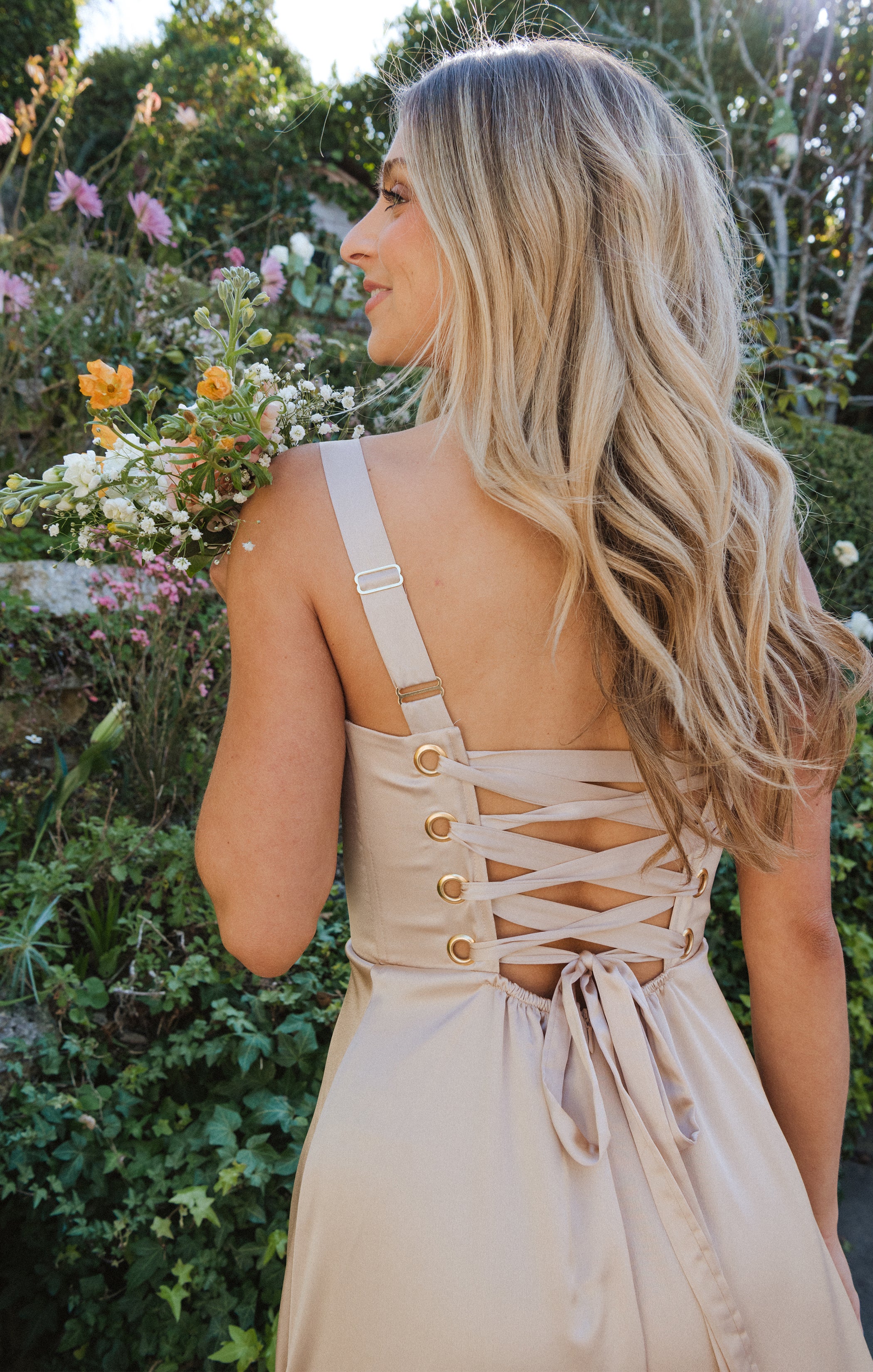 Clarissa Corset Dress ~ Champagne Luxe Satin