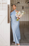 Open-Back Wrap Draped Halter High-Neck Satin Sheath Sheath Dress/Party Dress/Wedding Dress/Maxi Dress