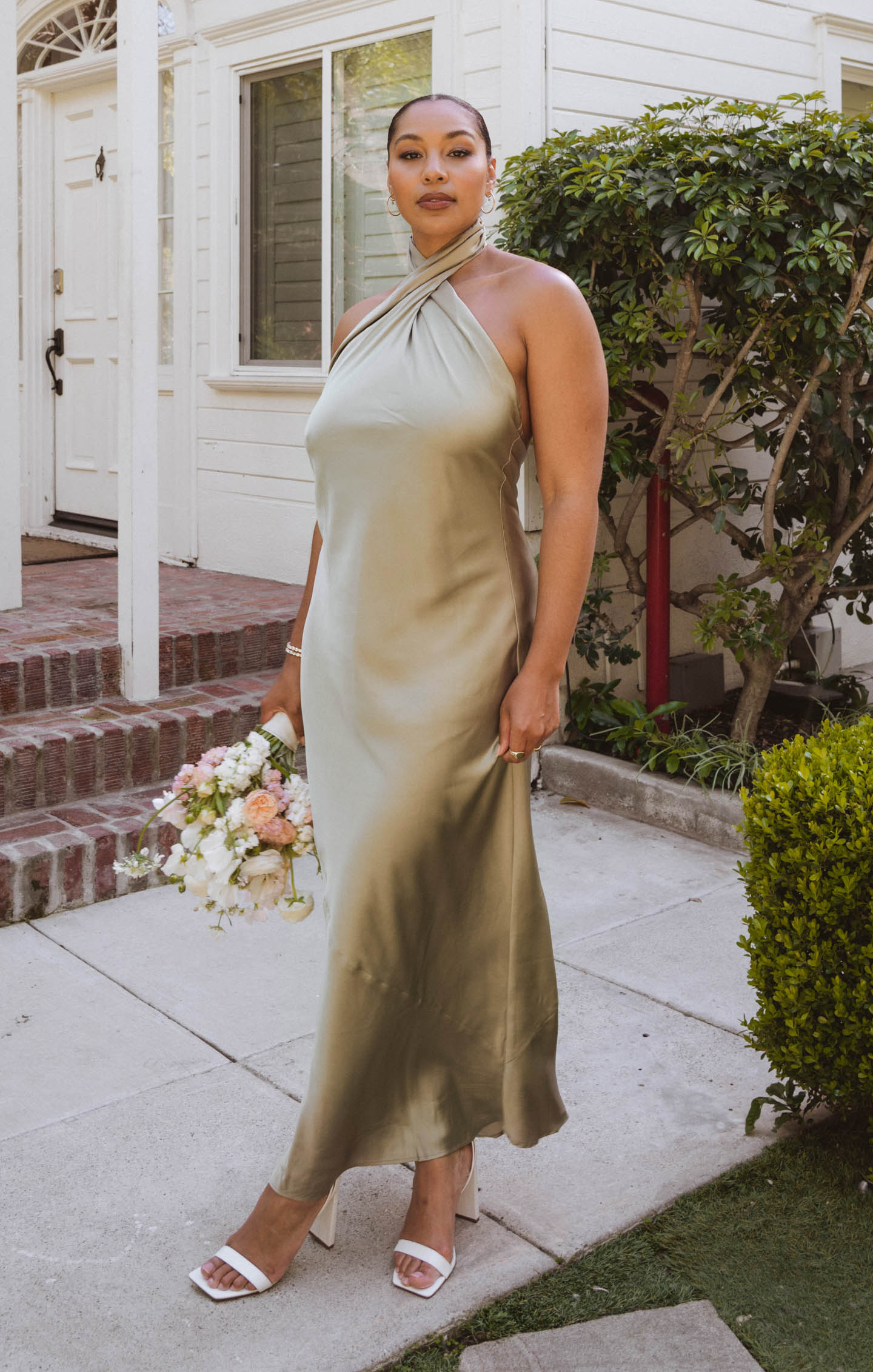 Jasmine Halter Maxi Dress ~ Moss Green Luxe Satin