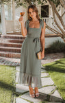 Smocked Chiffon Flowy Fitted Slit Dress With a Bow(s) and a Sash by Show Me Your Mumu