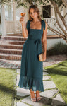 Smocked Chiffon Flowy Slit Fitted Dress With a Bow(s) and a Sash by Show Me Your Mumu